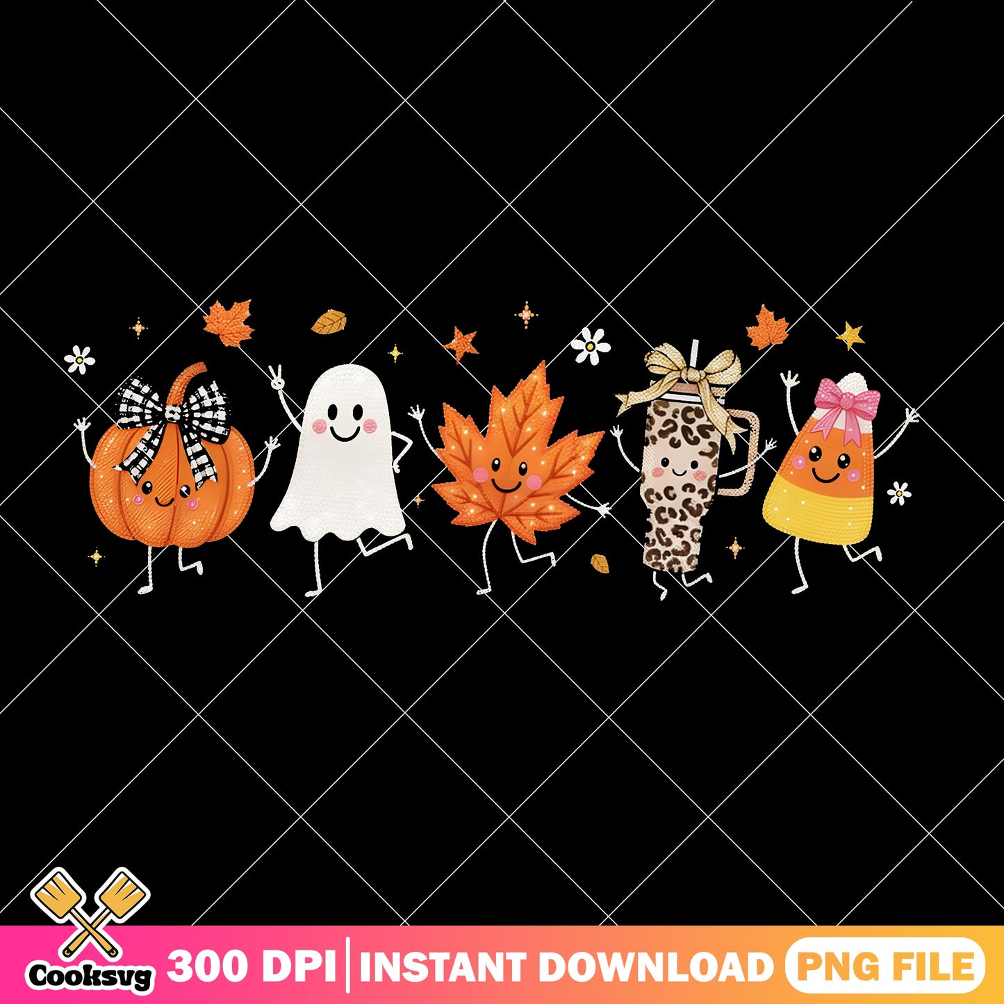 Halloween Dancing Characters PNG, Cute Ghost Pumpkin Fall PNG, Halloween PNG