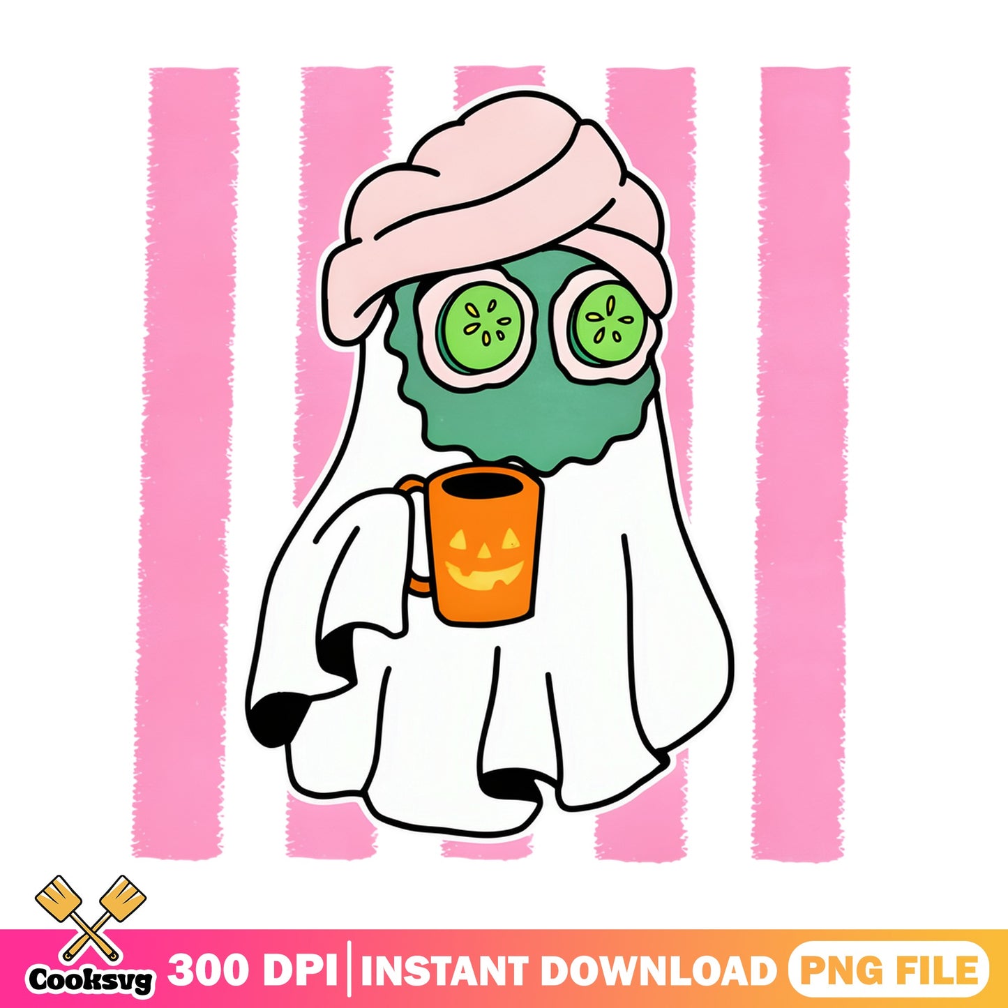 Halloween Ghost Spa Day PNG, Spooky Self Care PNG, Ghost Coffee PNG