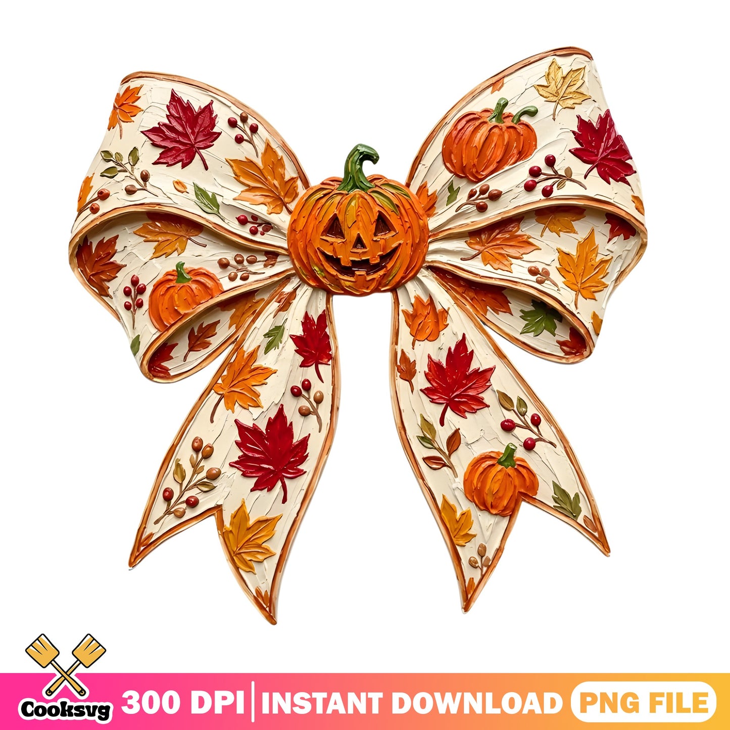 Halloween Pumpkin Bow PNG, Fall Autumn Leaves Clipart, Halloween PNG