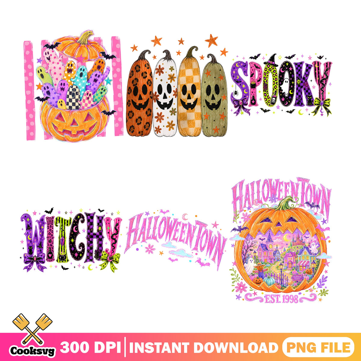 Halloween Town PNG Bundle, Spooky Witchy Pumpkin PNG, Halloween PNG