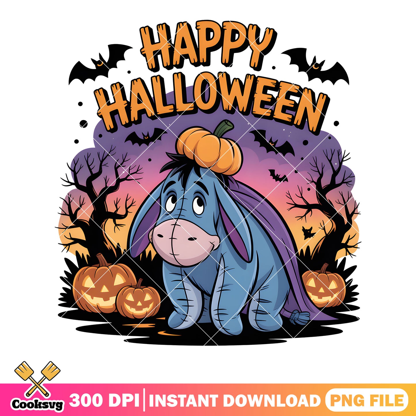 Halloween poster eeyore png, disney halloween png, disney eeyore png