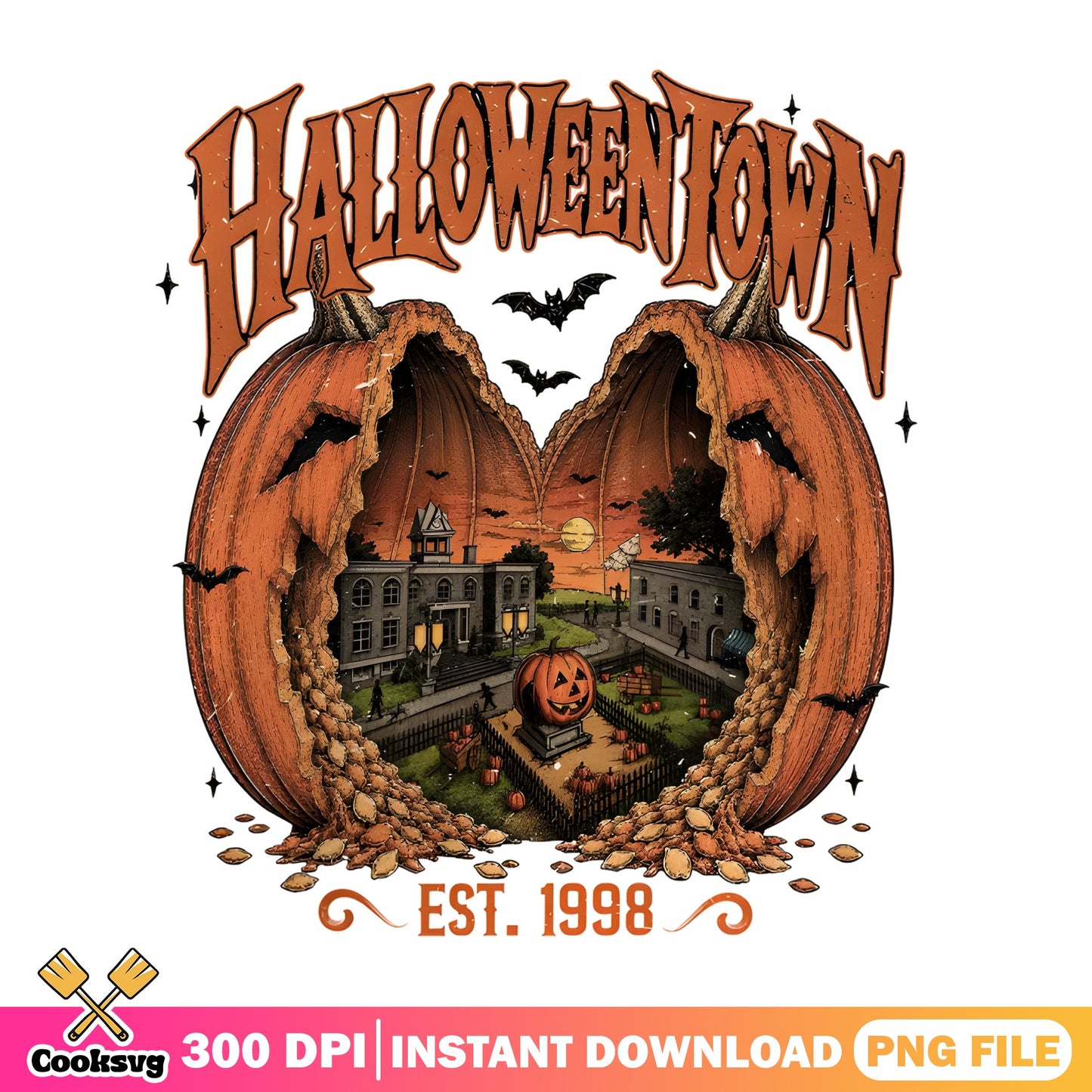 Halloweentown Est 1998 PNG, Halloween Pumpkin PNG, Spooky Season PNG