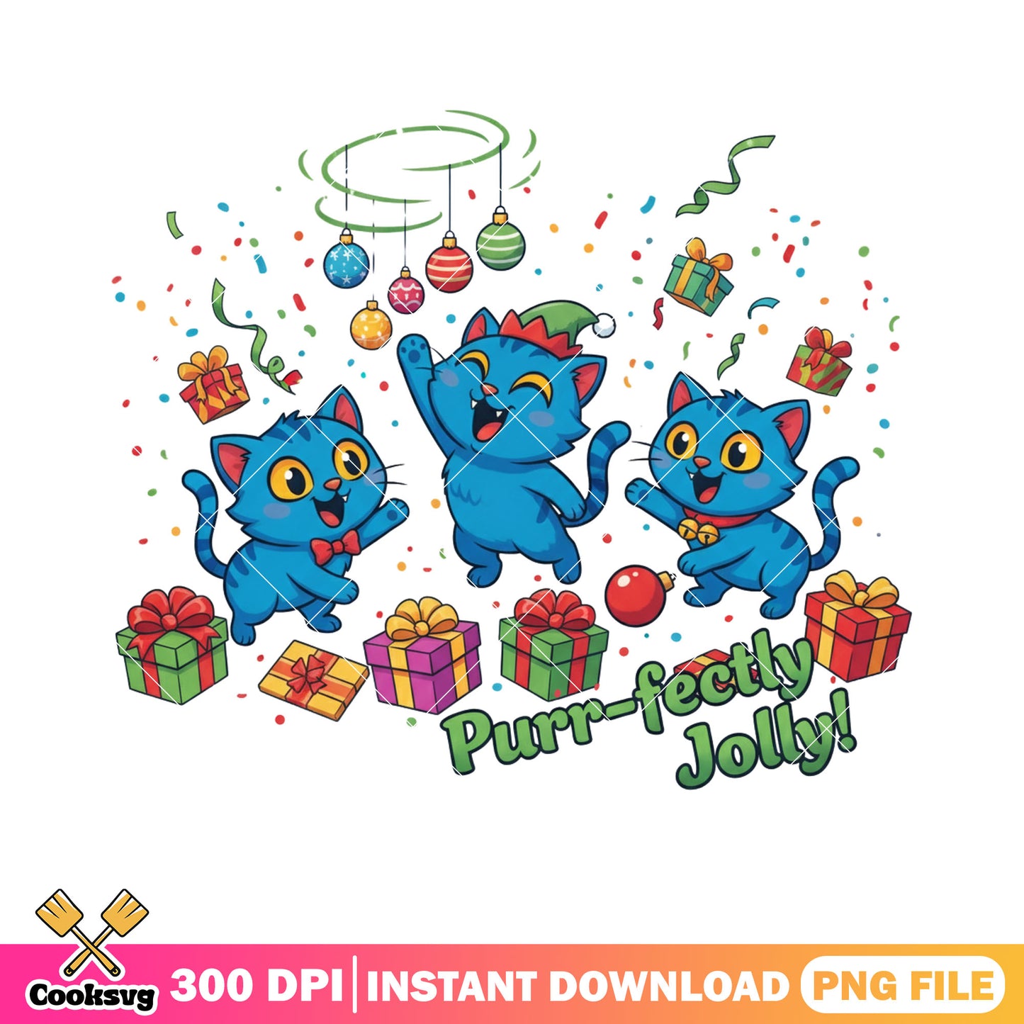 Happy Blue cat christmas png, christmas gifts png, derpy cat png