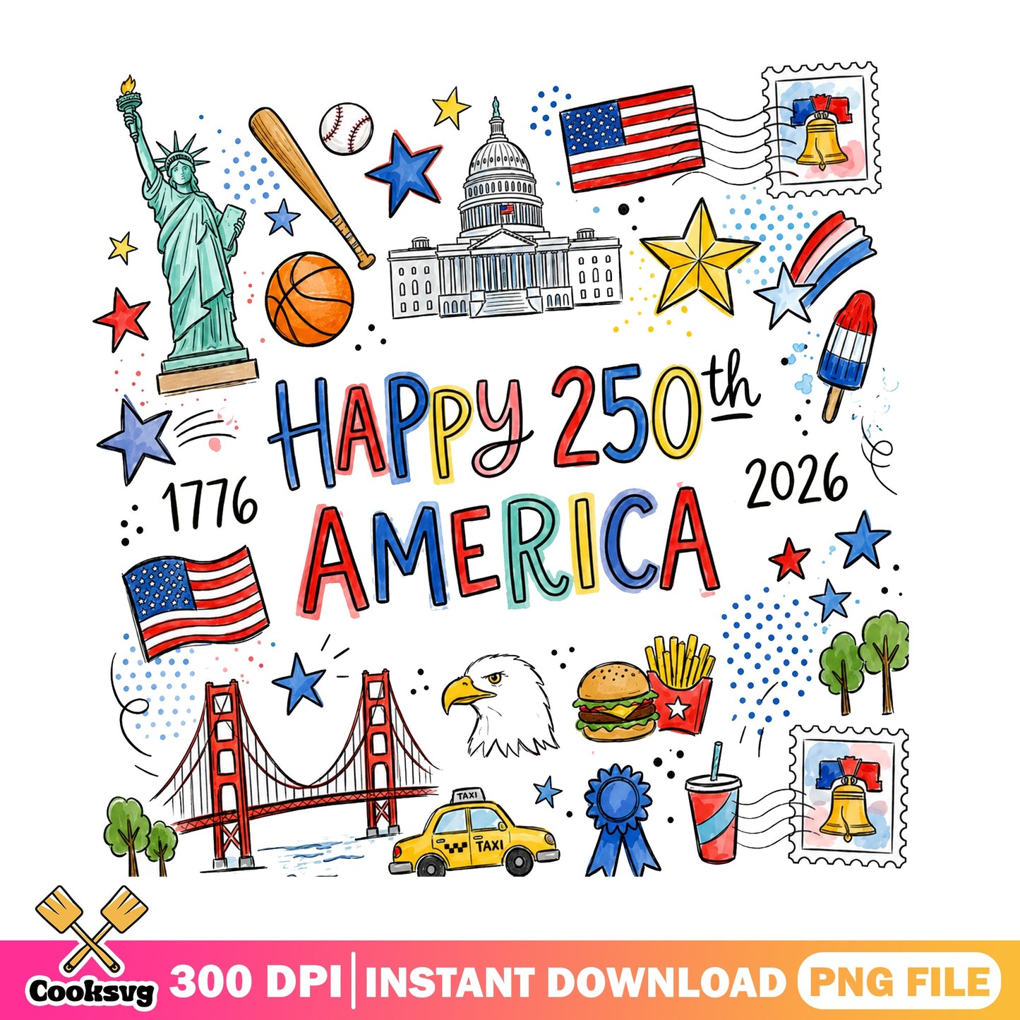 Happy 250th America PNG, 4th Of July PNG, Patriotic USA PNG