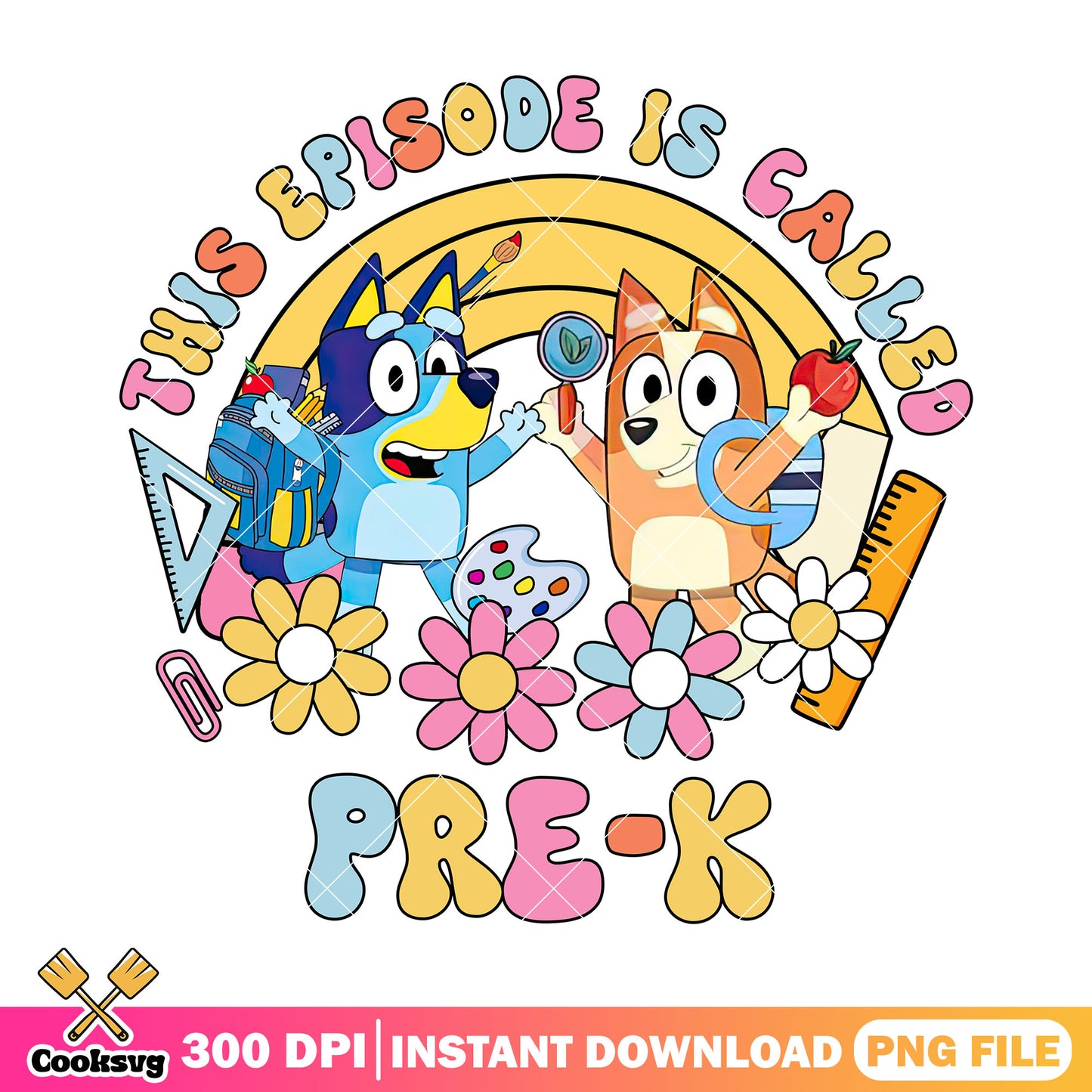 Happy bluey và bingo png, pre-k png, go back to school png