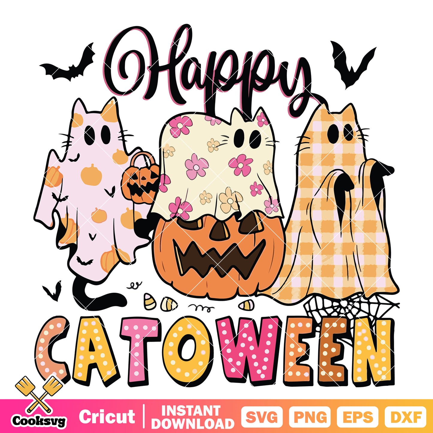 Happy catoween cat svg, cat halloween svg, pumpkin cat svg