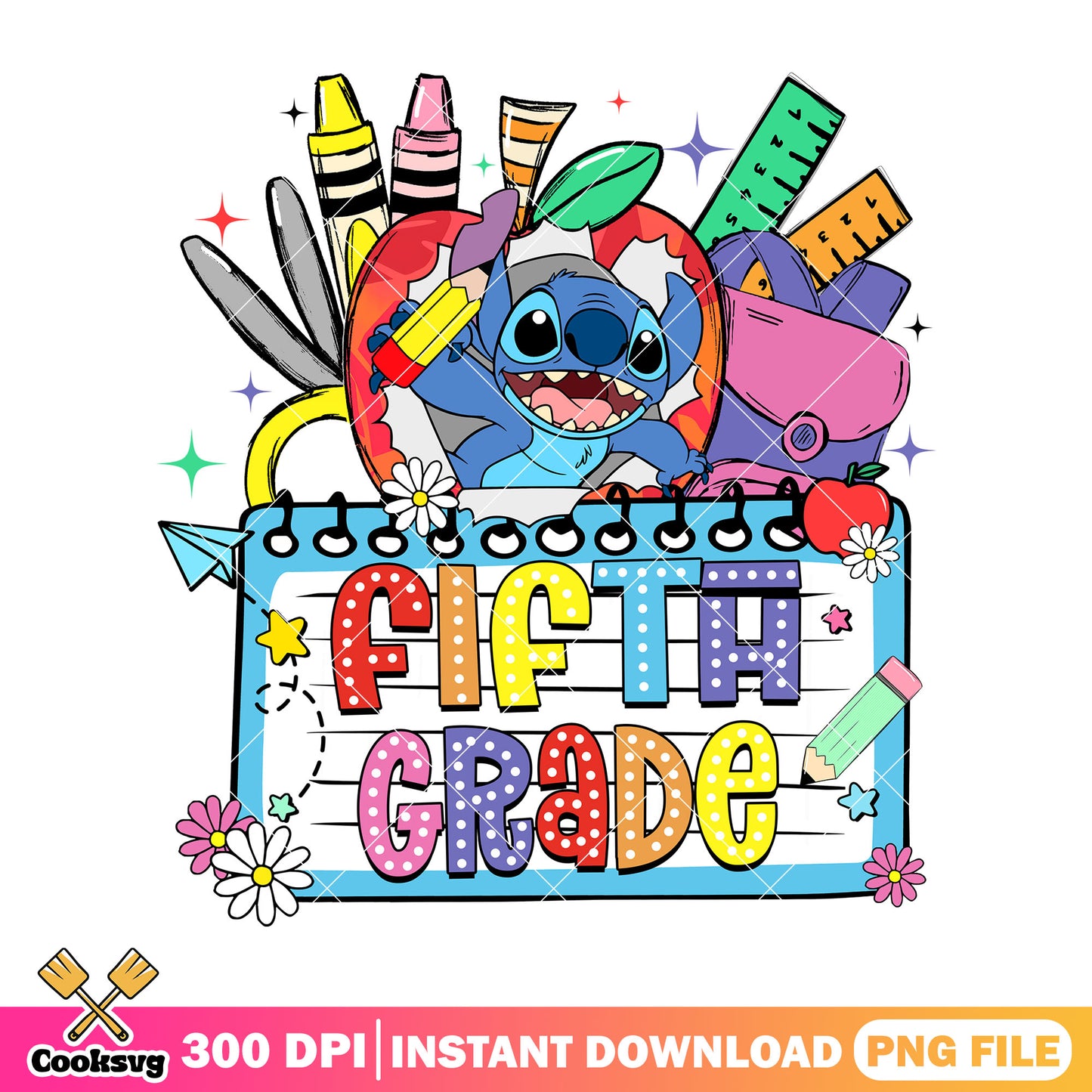 Happy fifth grade stitch png, stitch art png, back to school idea png