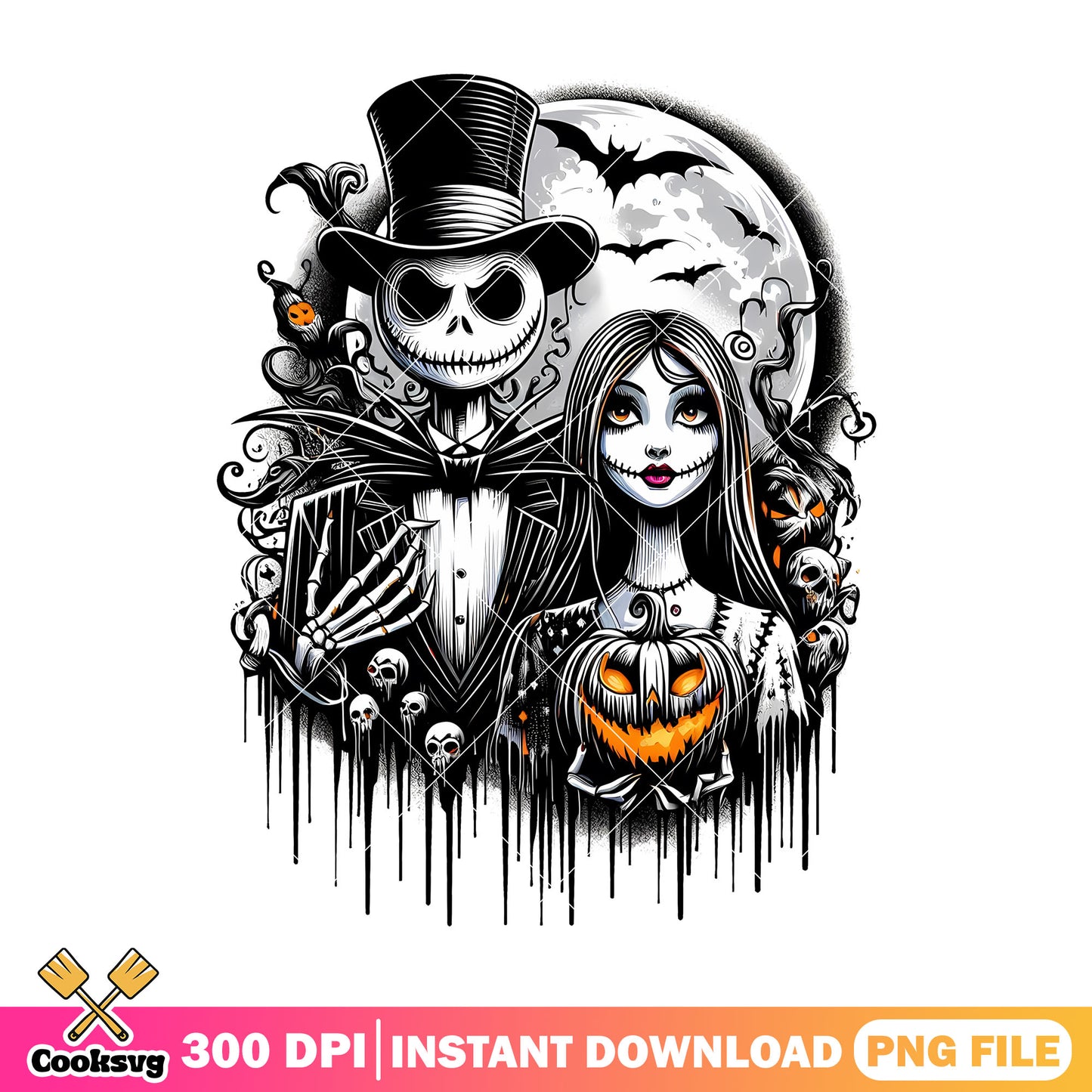 Happy jack with sally png, jack and sally png, disney halloween png