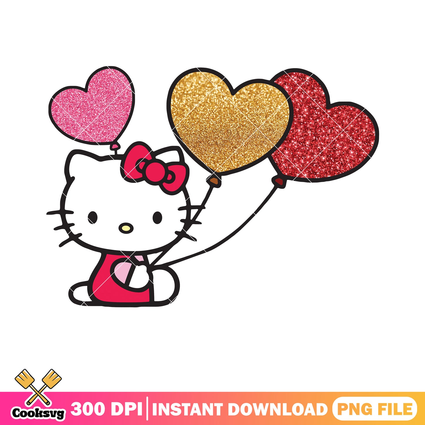Heart balloon hello kitty png, sanrio valentine png, valentine gifts png
