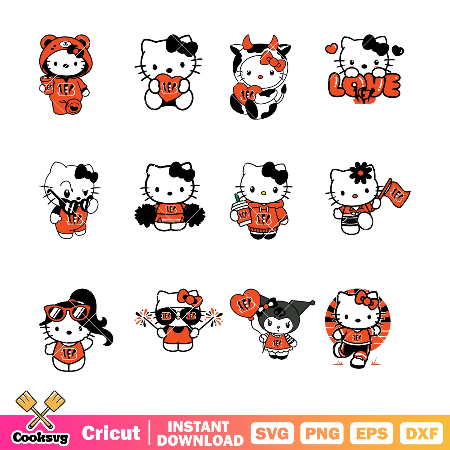 Hello Kitty Cincinnati Bengals Bundle svg