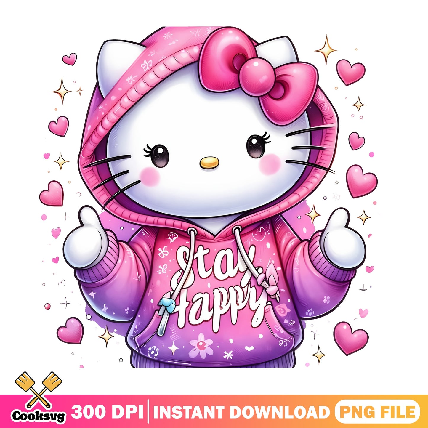 Hello Kitty Stay Happy PNG, Sanrio Cute PNG, Pink Hoodie PNG