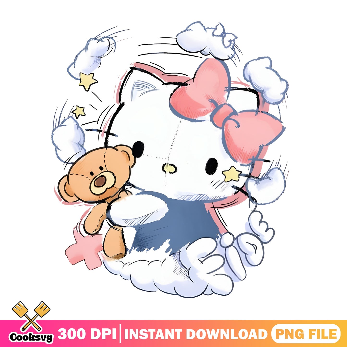 Hello Kitty Teddy Bear Clouds PNG, Sanrio PNG, Cute Kitty PNG