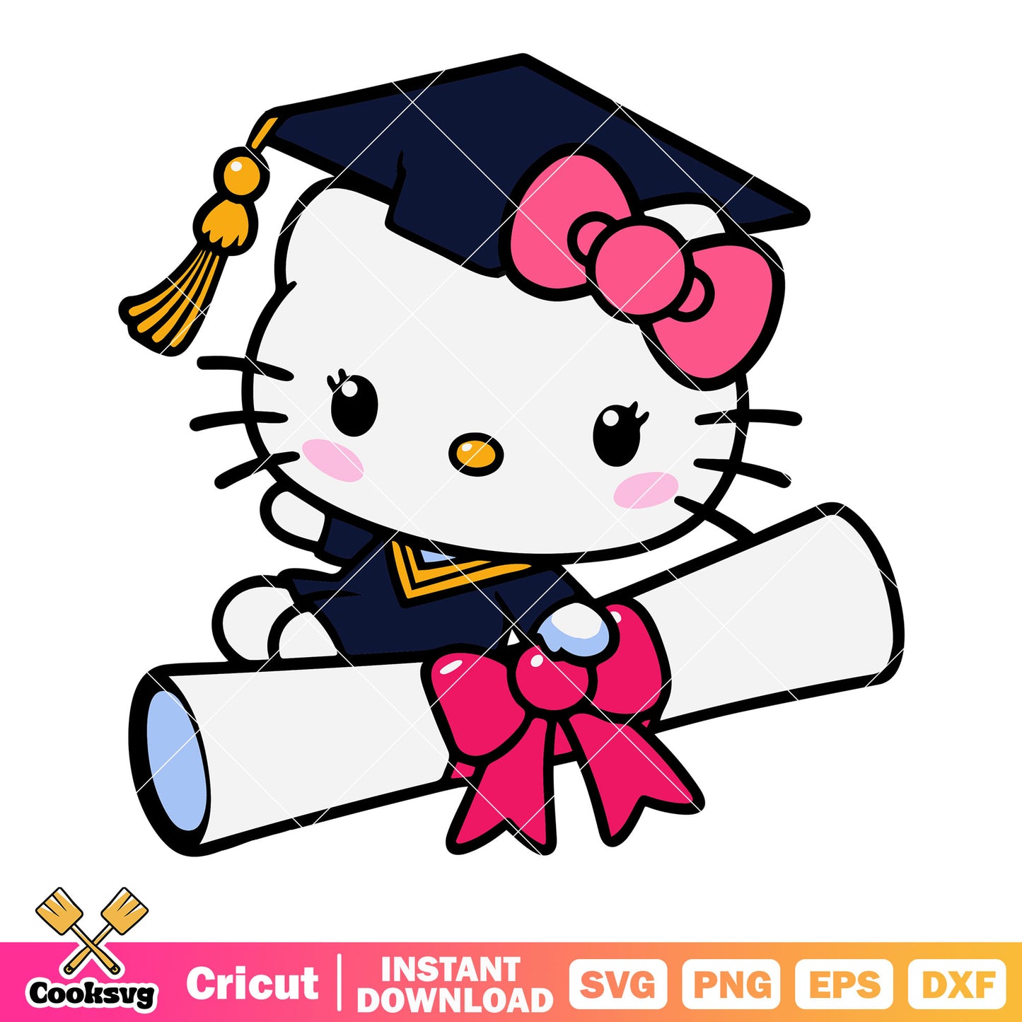 Hello kitty Graduation svg, pink bow tie svg, pink ribbon svg