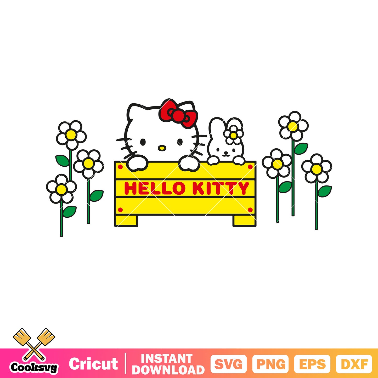 Hello kitty bunny and flower svg, hello kitty flower svg