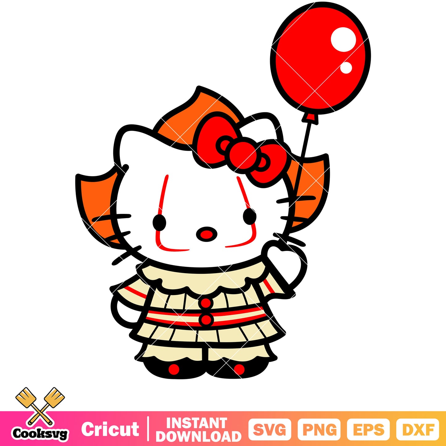 Hello kitty pennywise balloon svg, hello kitty halloween svg