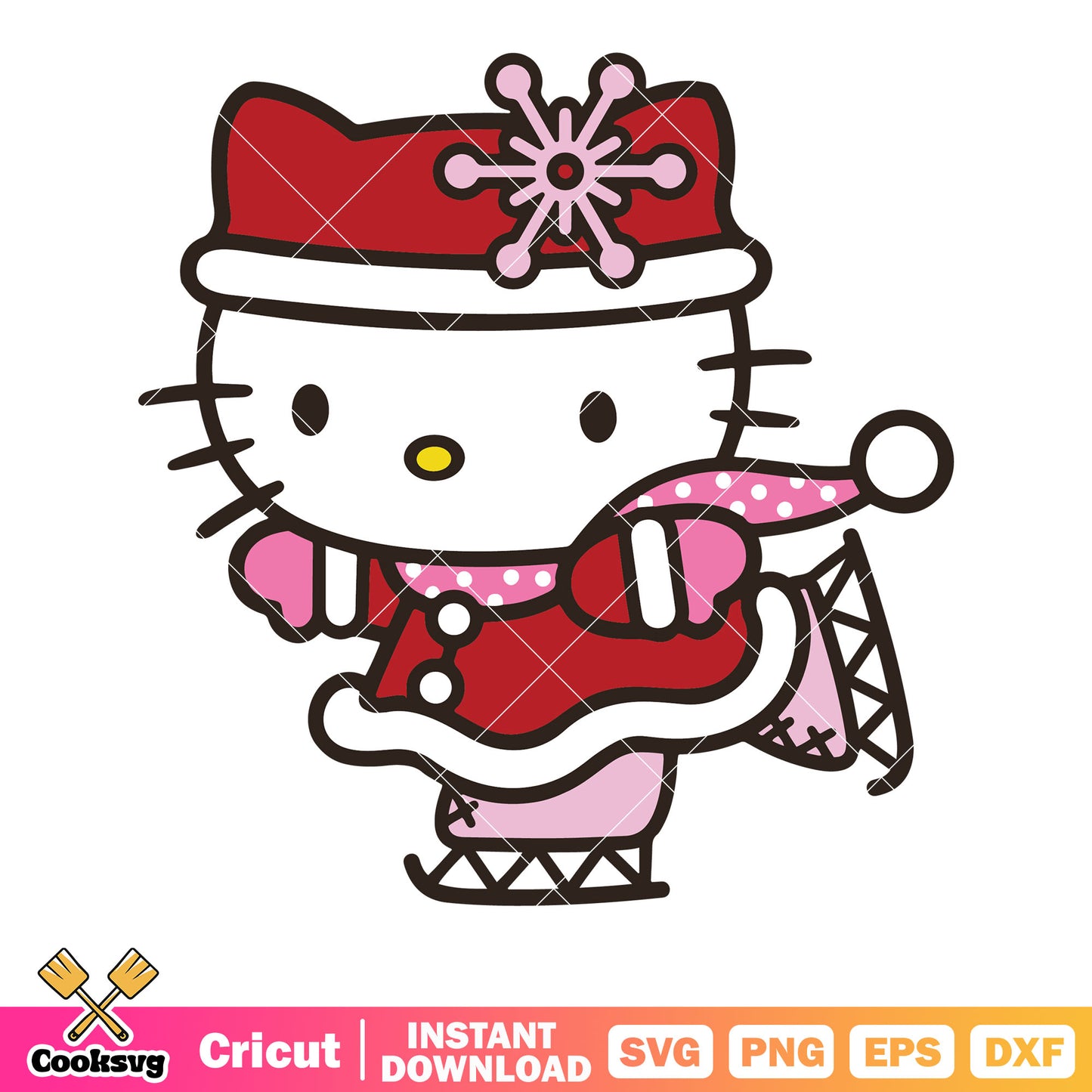 Hello kitty sikiing winter svg, hello kitty winter svg