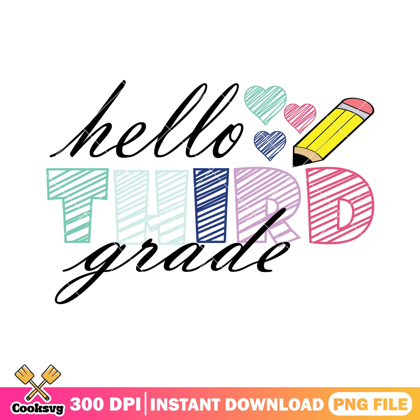 Hello third grade png, happy back to school png, colors font png