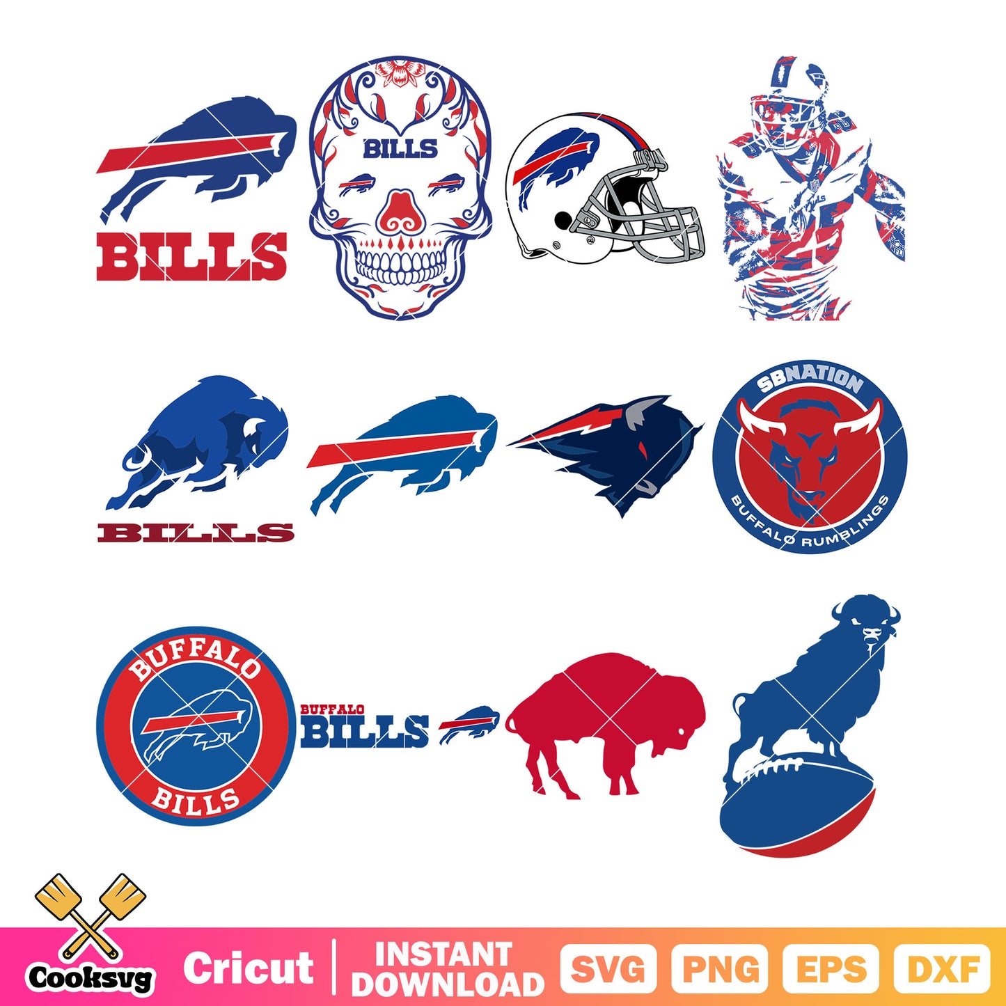 Helmet bills buffalow bundle svg, rugby ball bundle svg, skull bundle svg