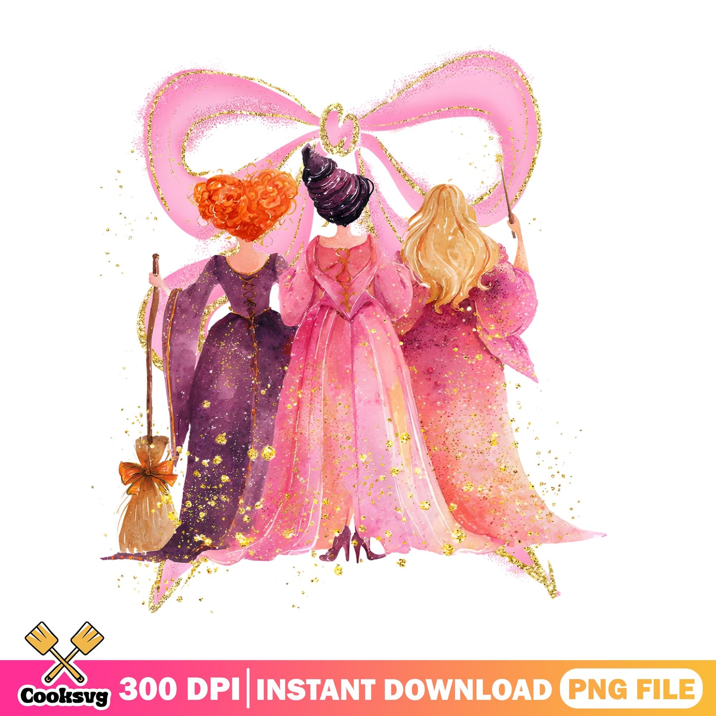 Hocus Pocus Sisters Pink Bow Halloween PNG, Witch PNG, Halloween PNG