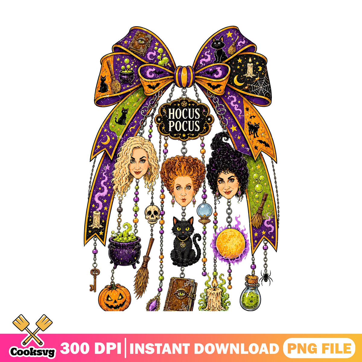 Hocus pocus bow charm png, Sanderson sisters png, Witch season png
