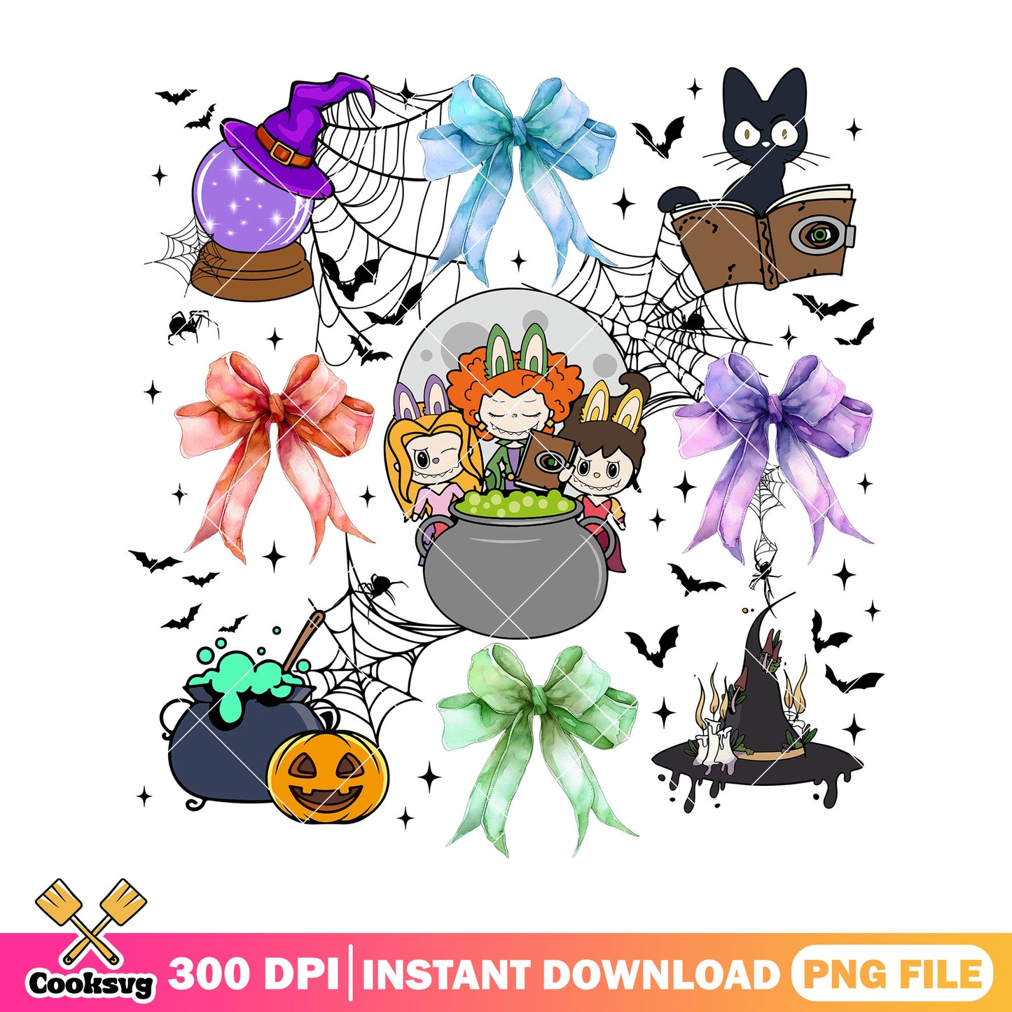 Hocus pocus labubu bow png, hocus pocus png, labubu with bow png