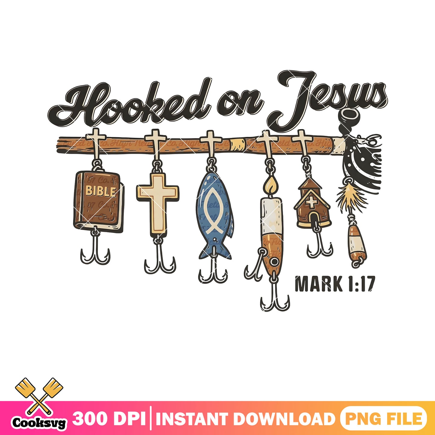 Hooked on jesus mark png, crucifix png, fishing lure png