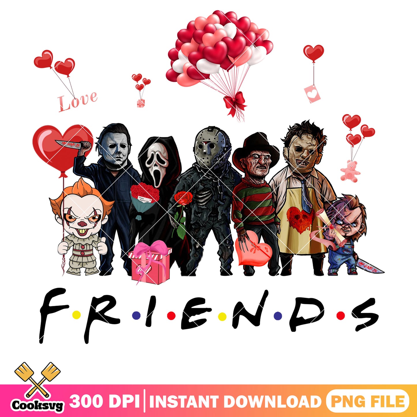 Horror characters friends png, horror movies png, horror valentine png