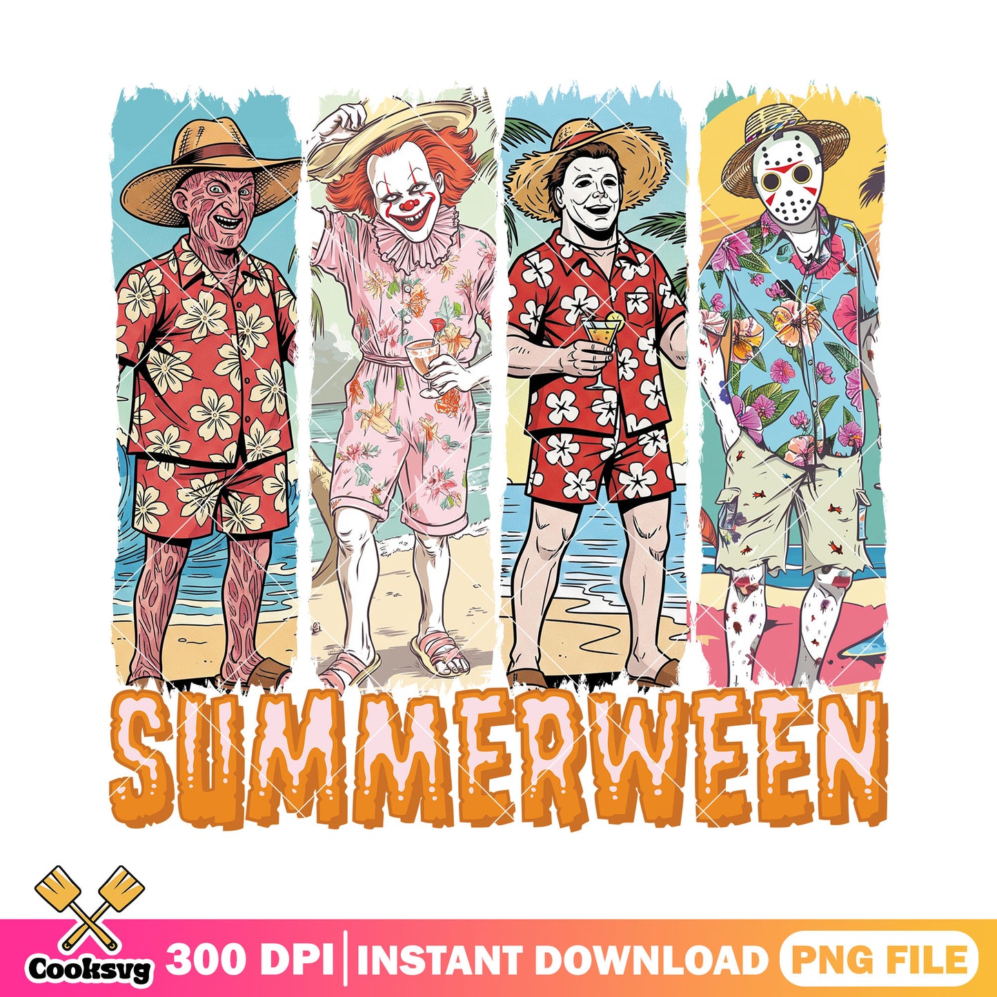 Horror character summerween outfit design png, summer time png (2)
