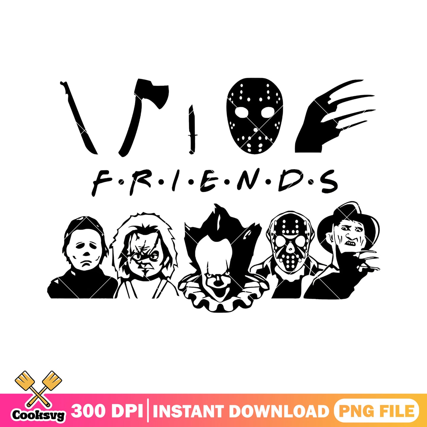 Horror character symbols friends png, scary movie characters png
