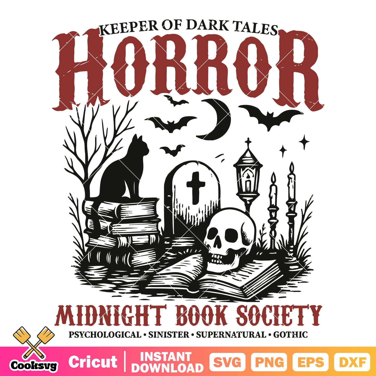 Horror midnight book society svg, horror halloween svg, midnight book svg