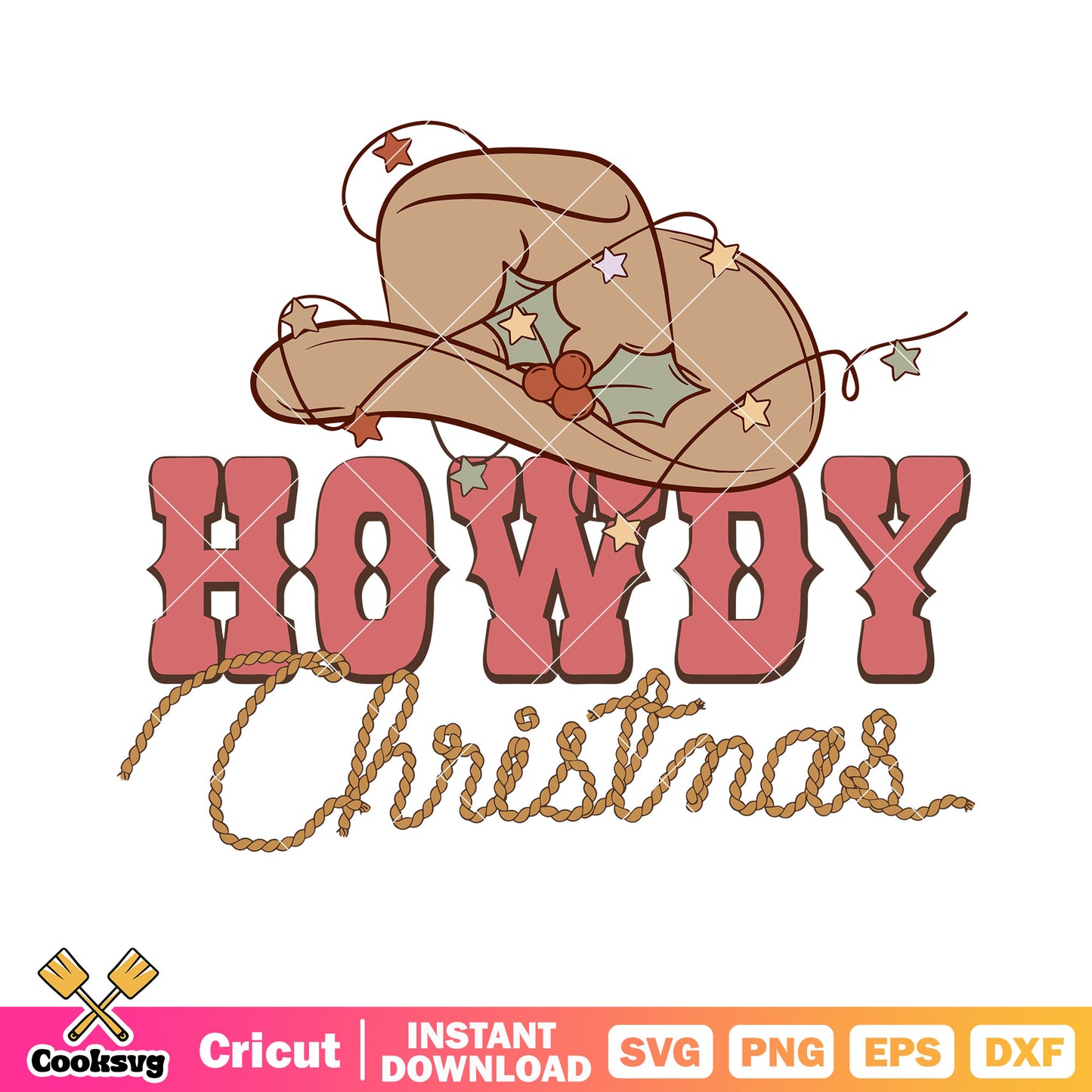 Howdy rope christmas svg, cowboy hat svg, string line svg