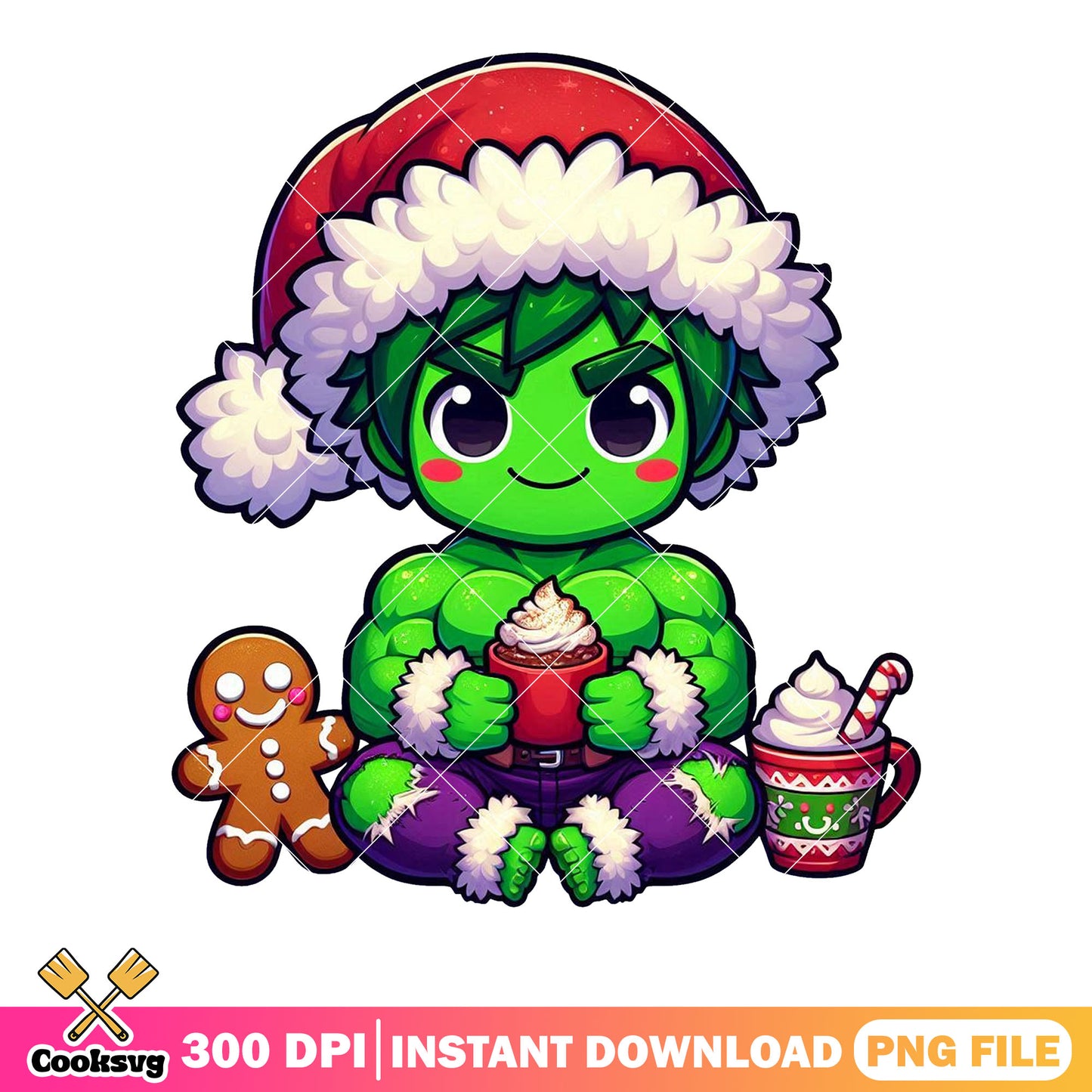 Hulk hogan christmas png, hulk ornament png, hulk hot drink png