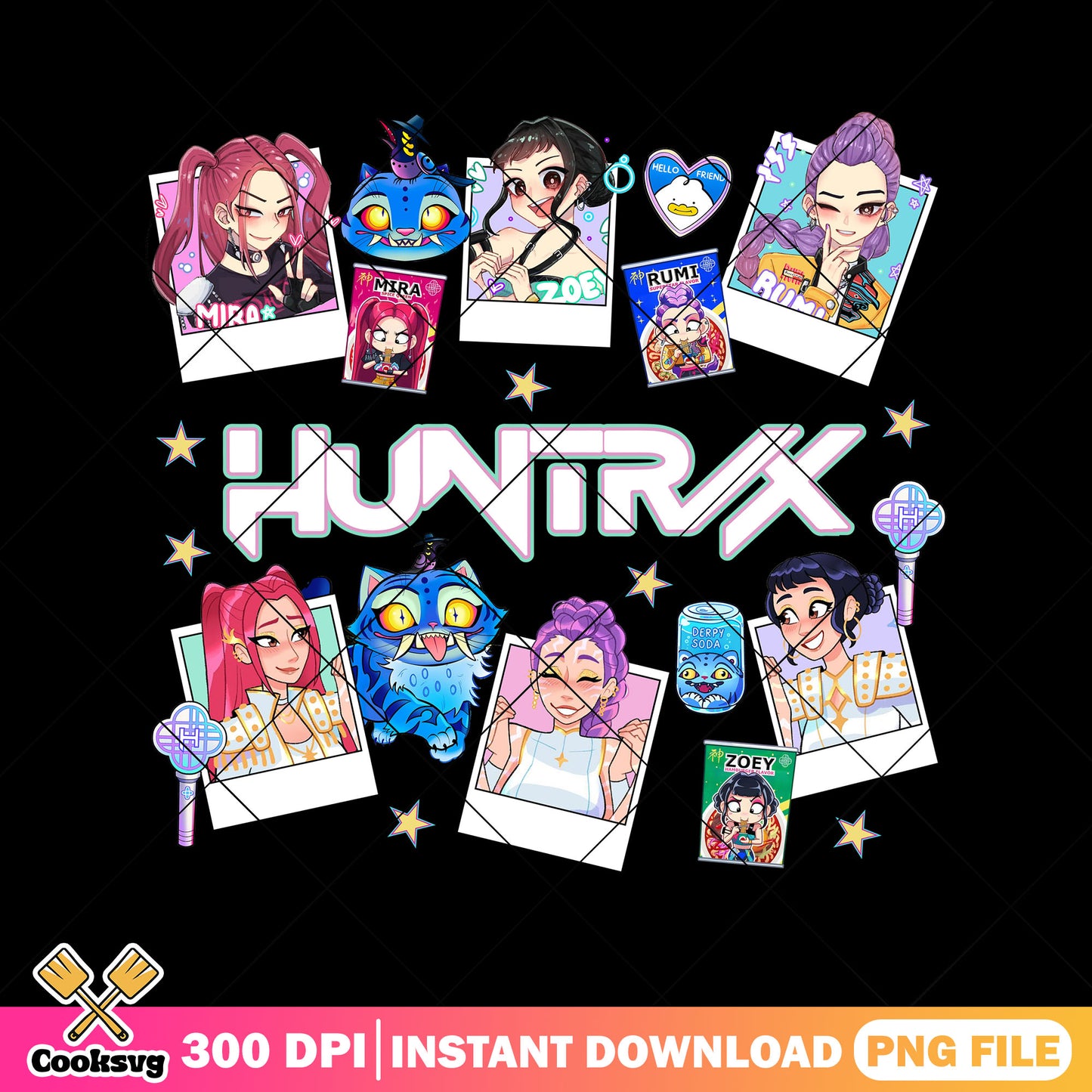 Huntrix Polaroid Style png, huntrix band png, huntrix girl png