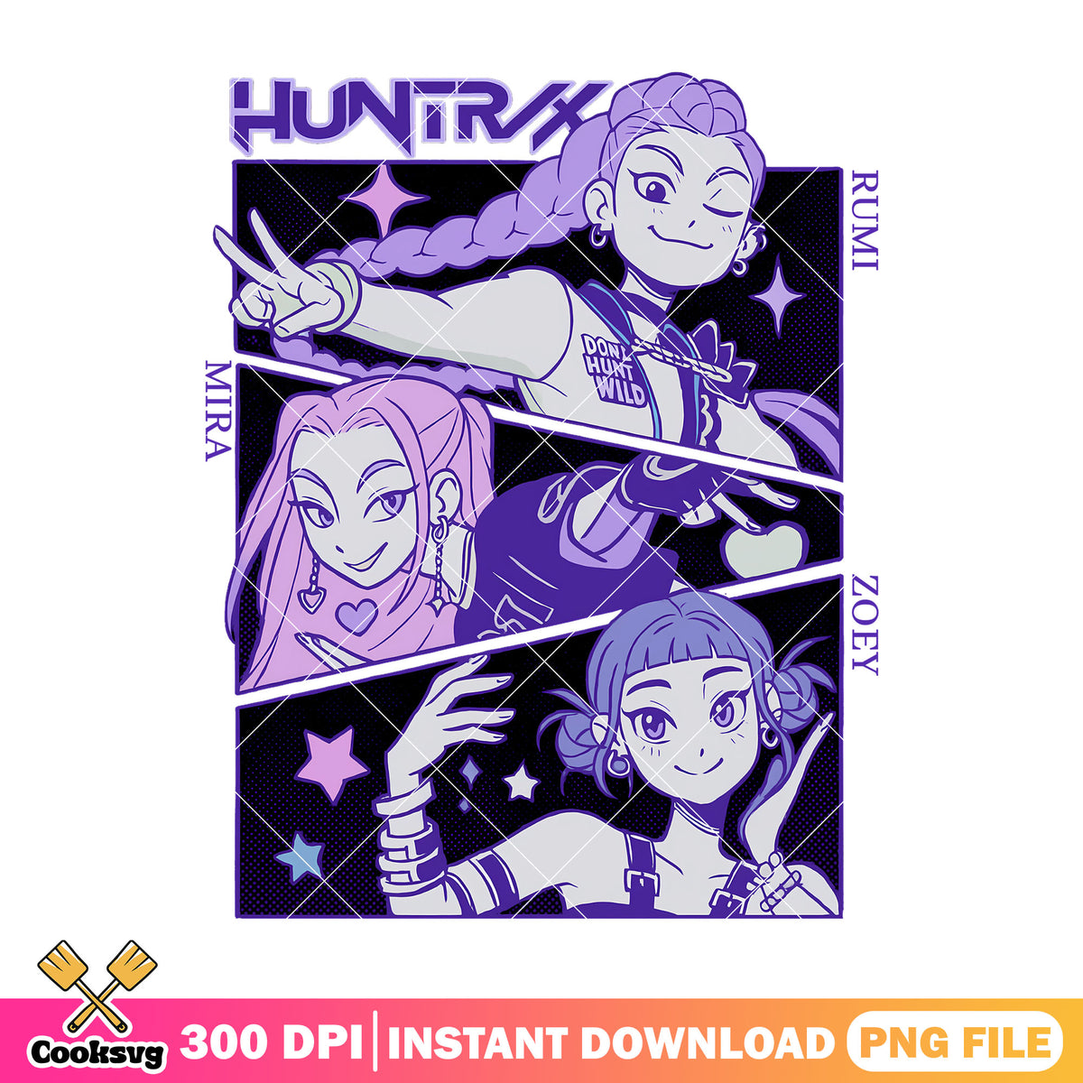 Huntrix band poster png, huntrix movie png, kpop demon hunters png