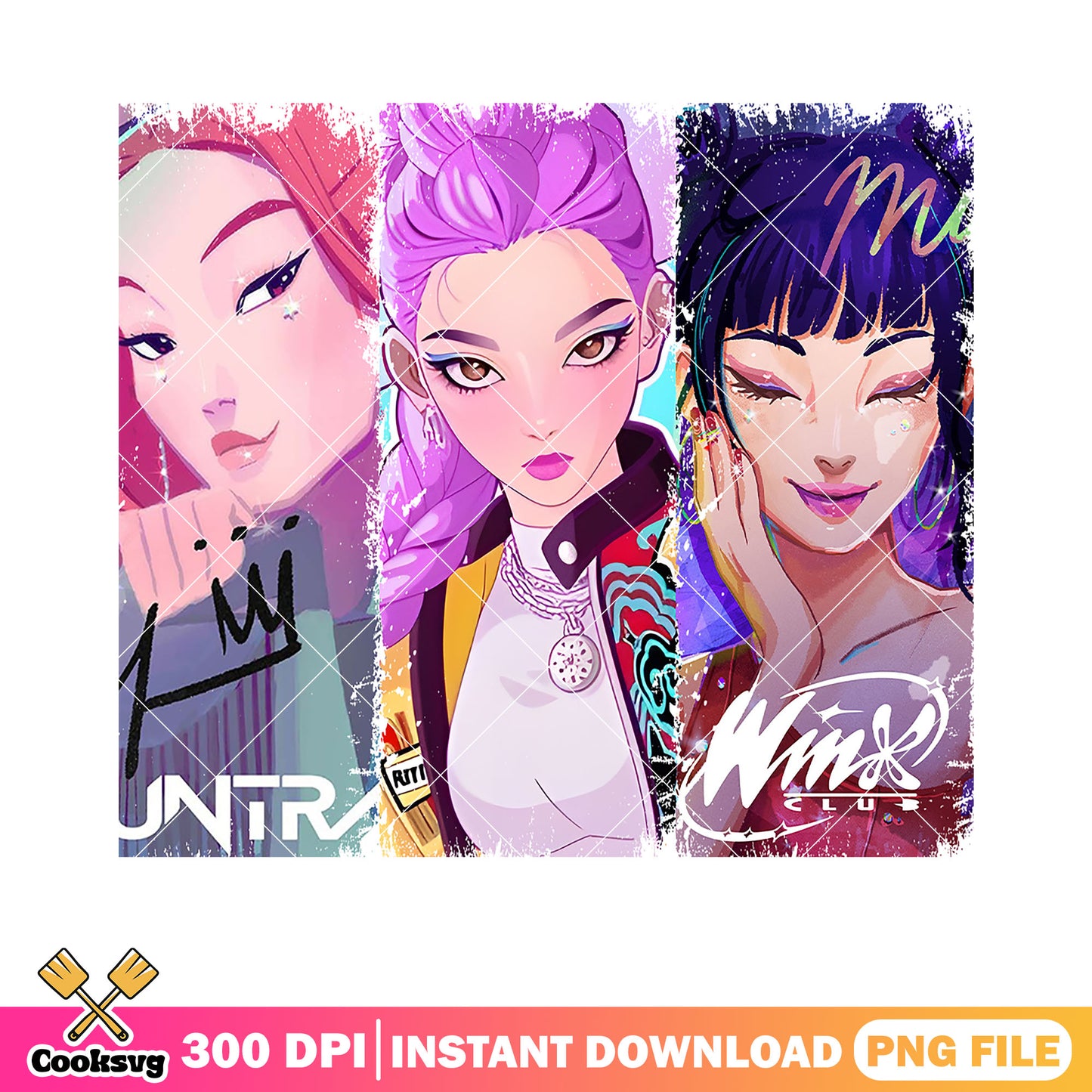 Huntrix cosplay winx logo png, anime poster winx png, kpop winx png