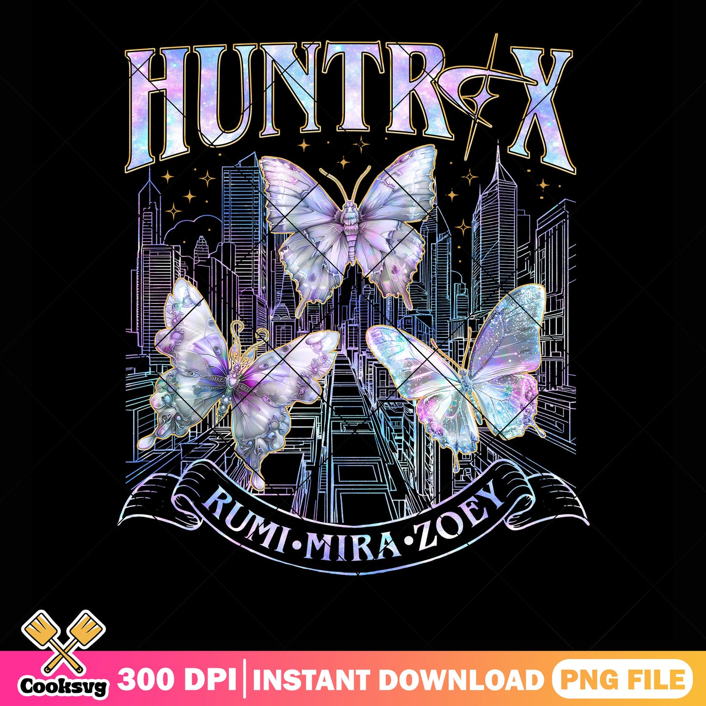Huntrix diamond color design png, huntrix netflix png, huntrix band png