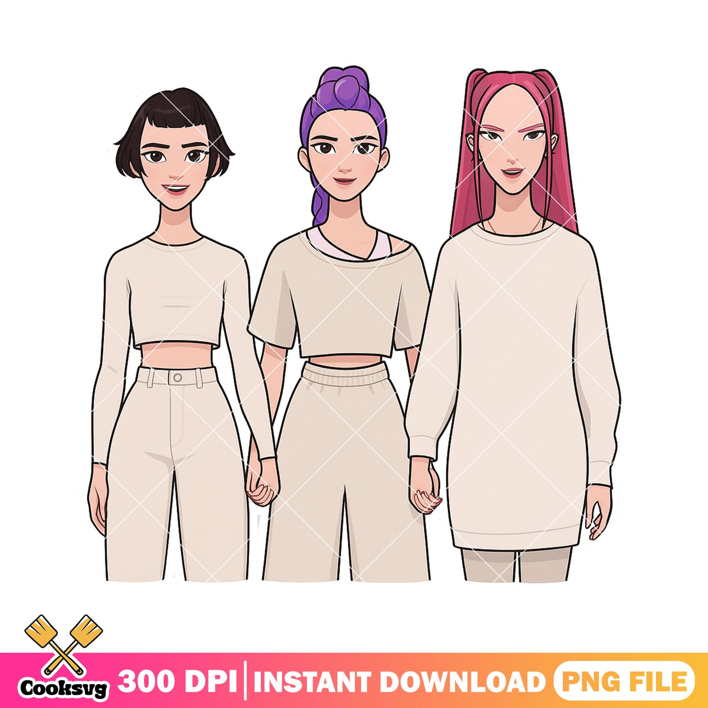 Huntrix girls casual style png, huntrix member png, huntrix girl png