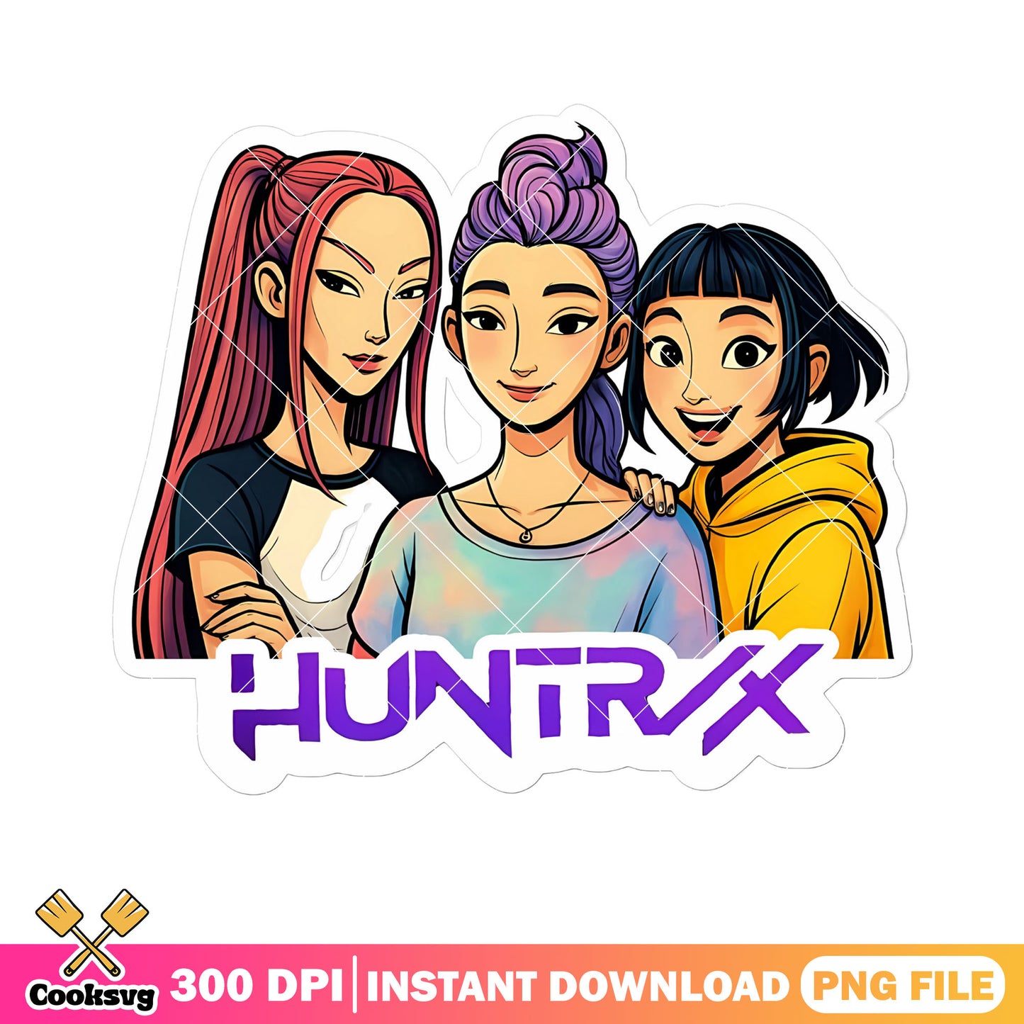 Huntrix logo member art png, huntrix movie png, huntrix kpop png