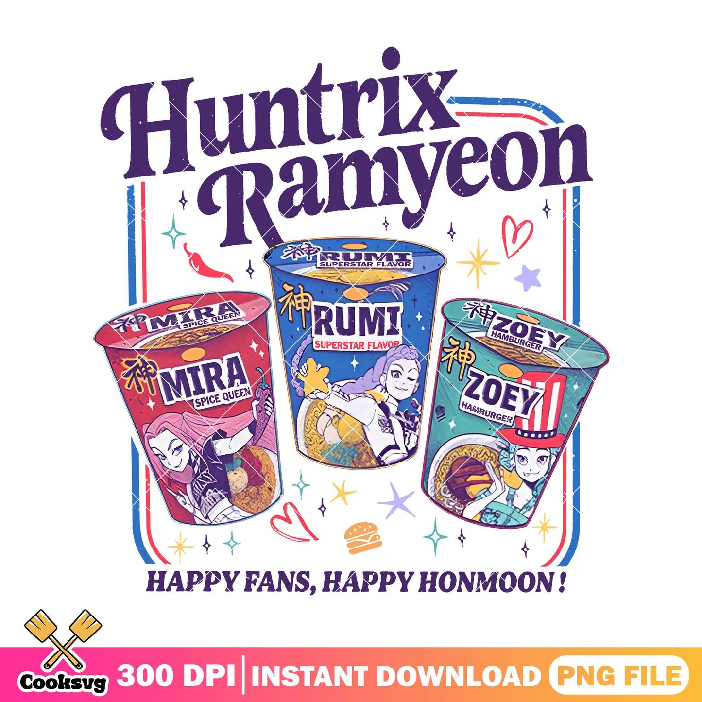 Huntrix ramyeon signatures png, huntrix ramyeon png, kpop hunters png