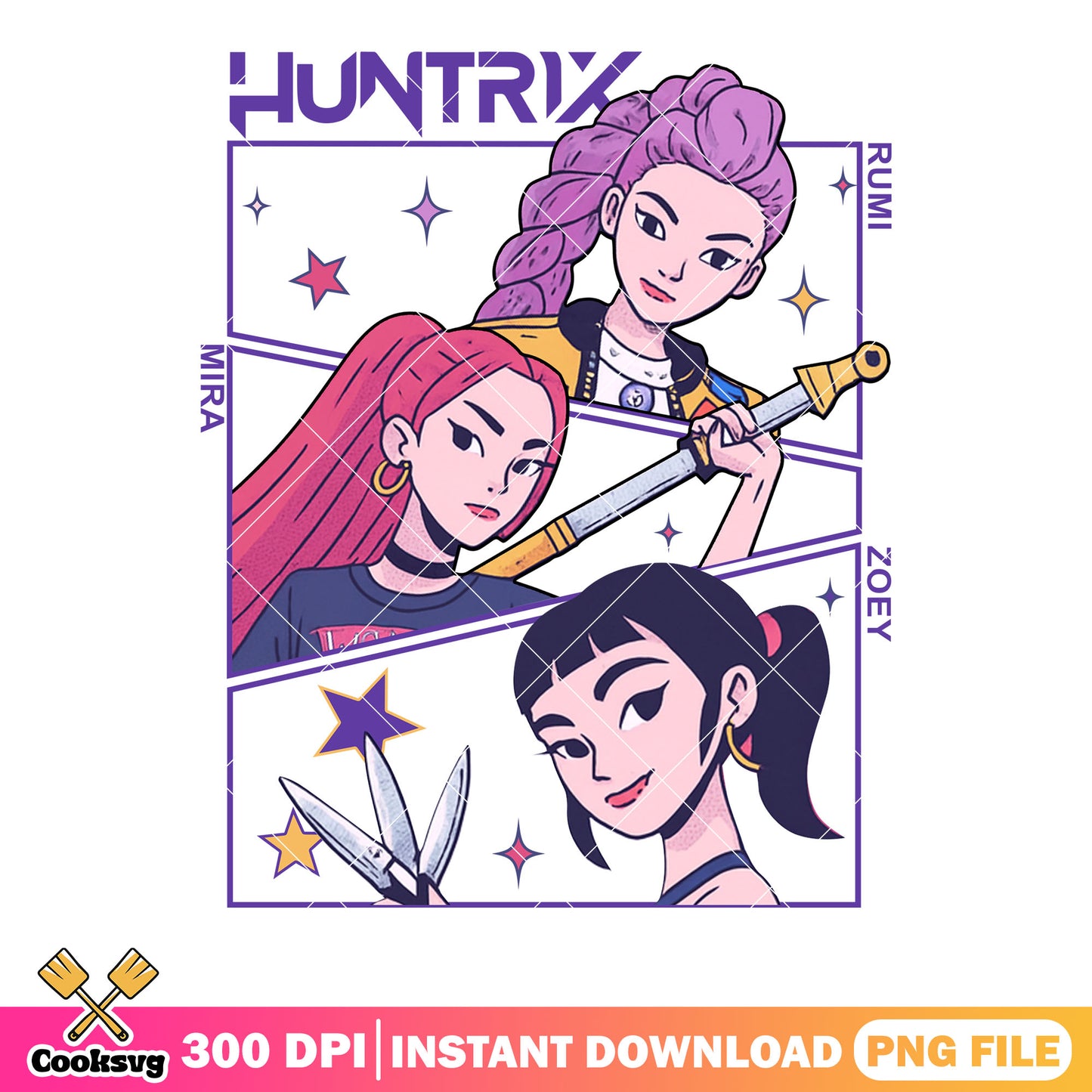 Huntrix weapons poster logo png, anime girls weapons png, weapons png