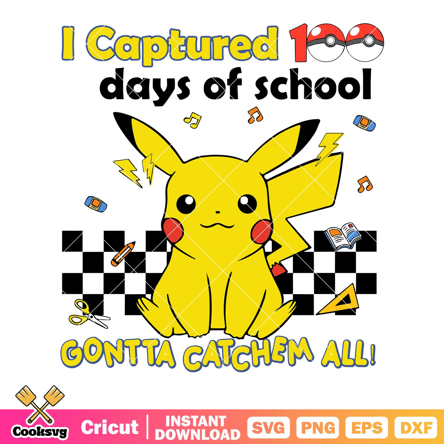 I captured 100 days svg, started line svg, pikachu character svg