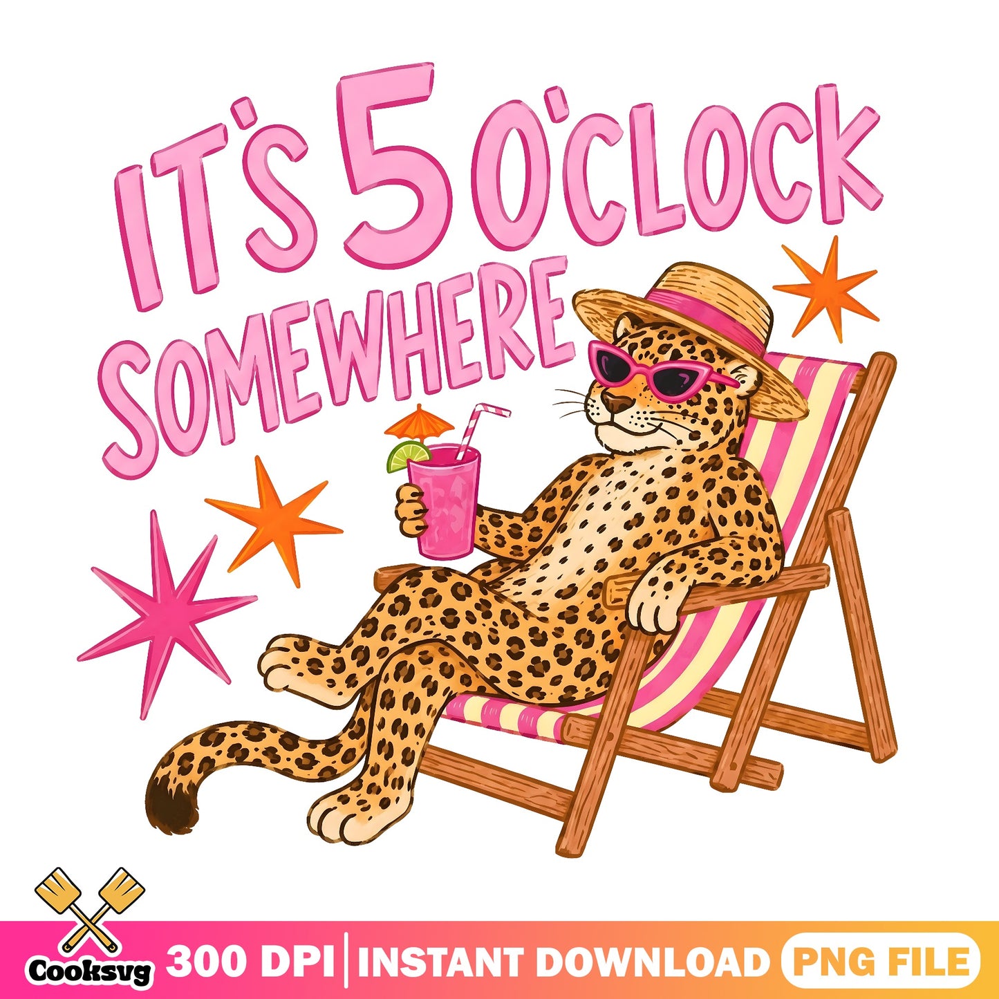It's 5 O'Clock Somewhere PNG, Leopard Summer PNG, Funny Beach PNG