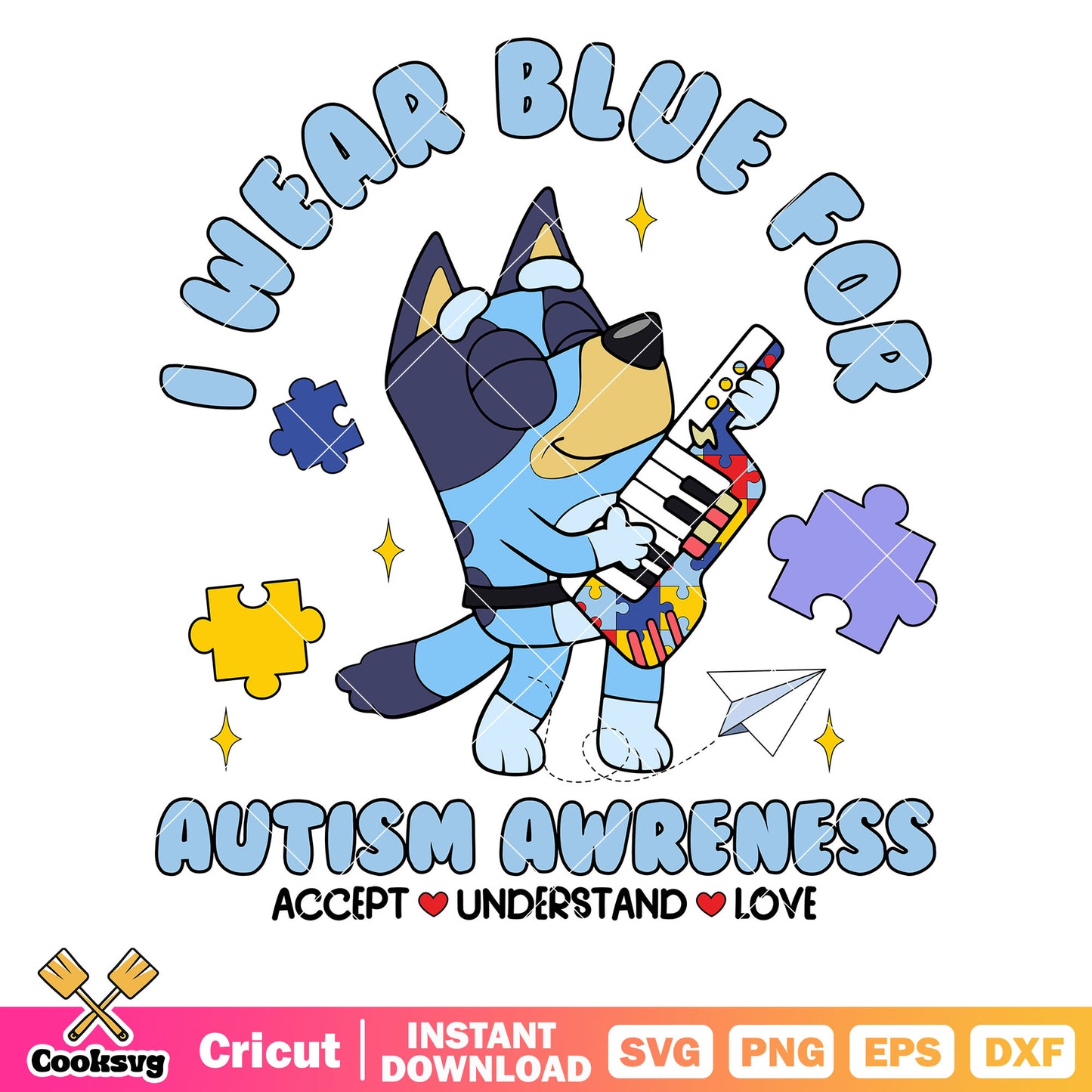 I wear blue for autism awareness svg, autism awareness day shirts svg, cartoon of bluey svg