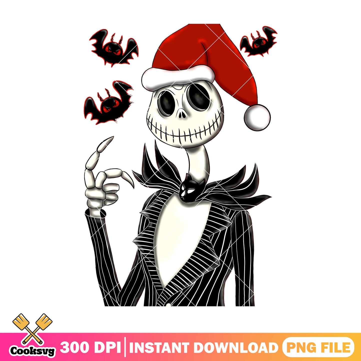 Jack wears santa hat png, halloween day png, disney jack png
