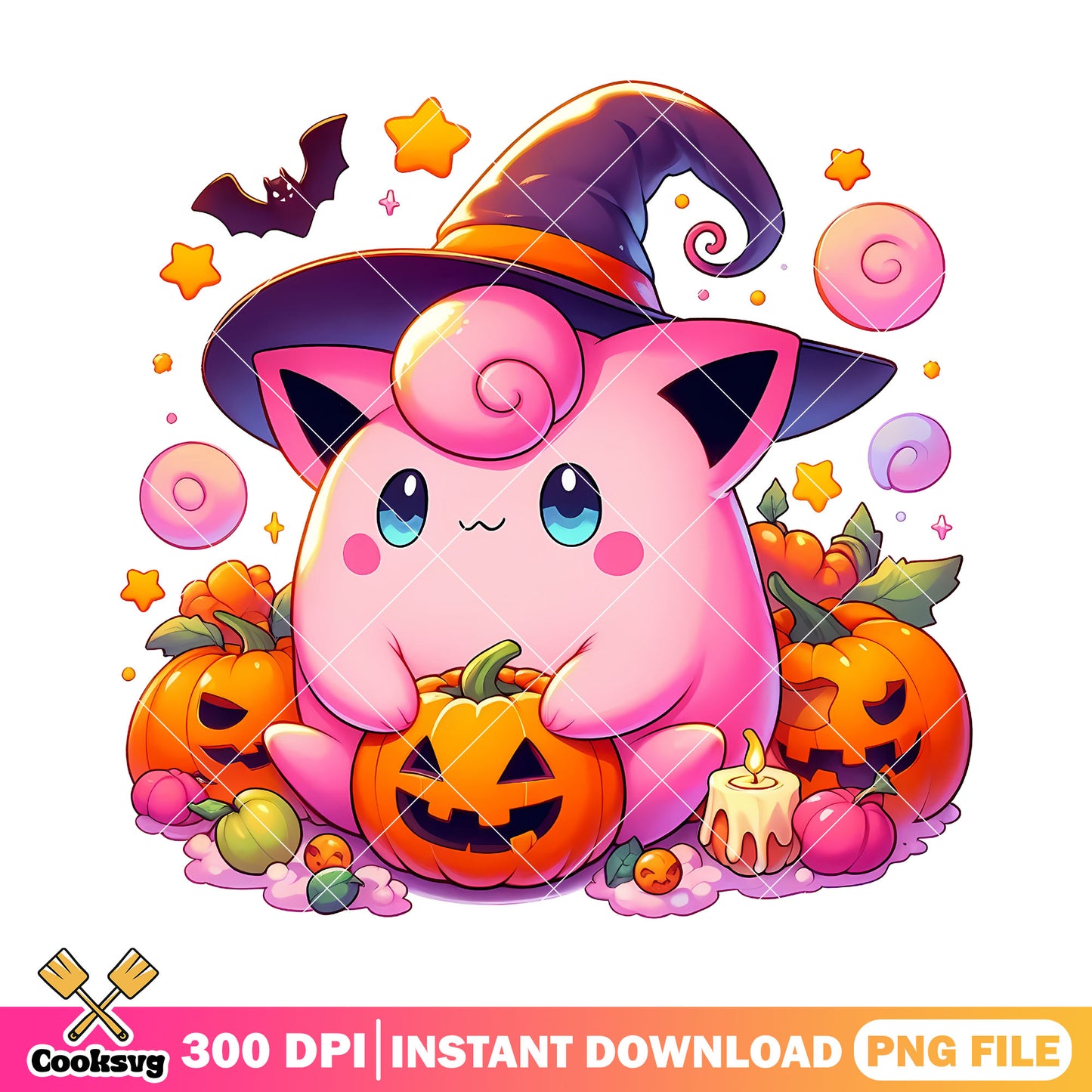 Jigglypuff Witch Hat Pumpkin png, pokemon png, halloween png