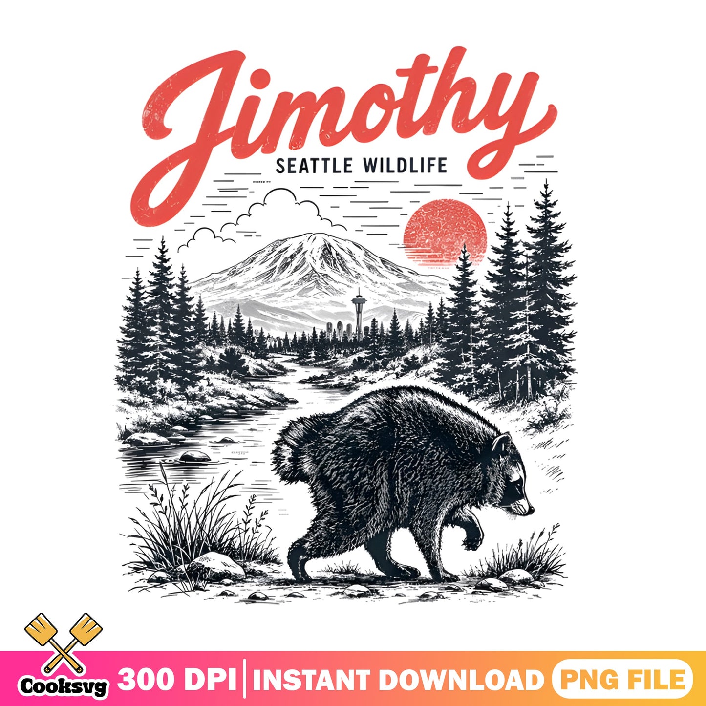 Jimothy Seattle Wildlife Raccoon PNG, Funny Raccoon PNG, Vintage PNG