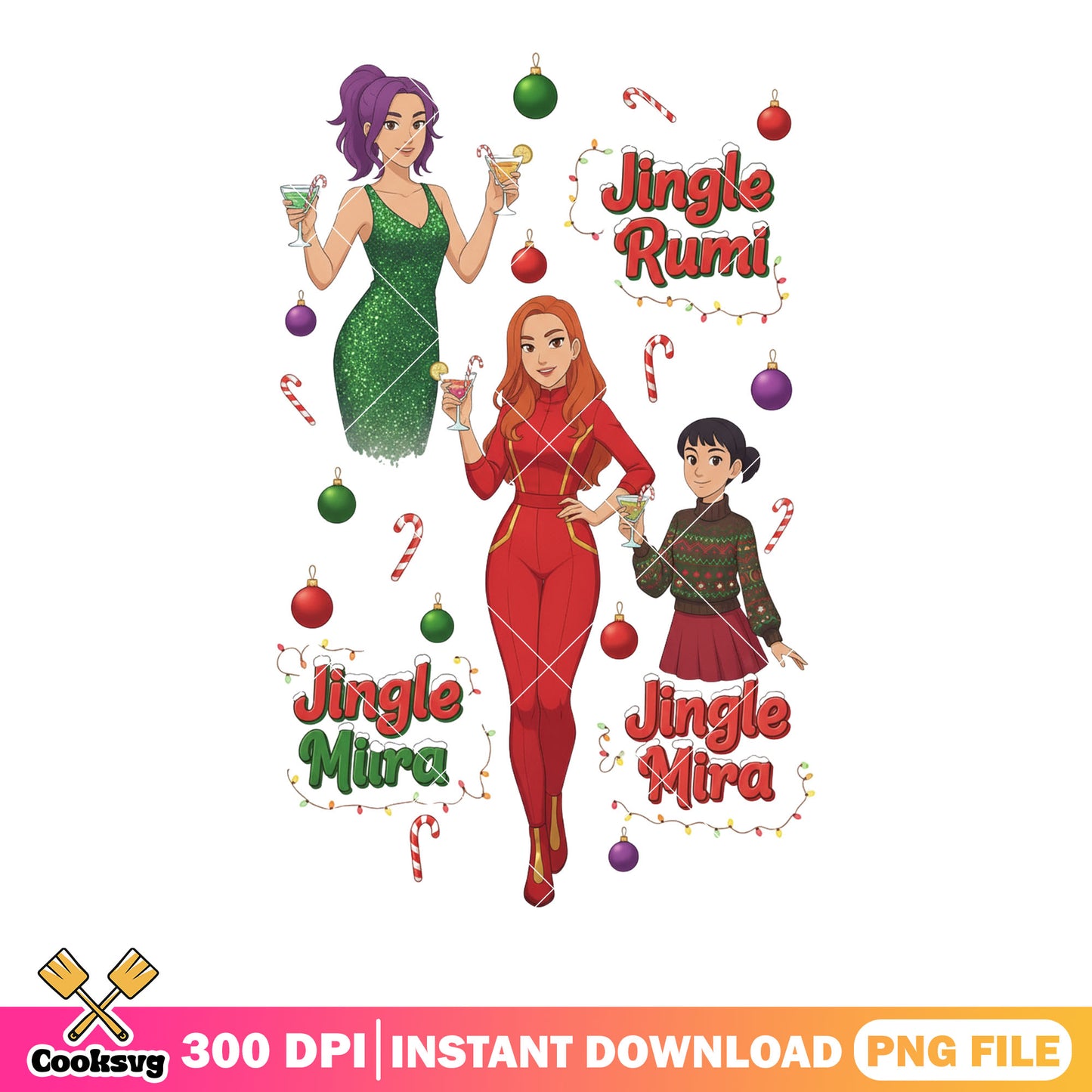 Jingle christmas png, kpop demon hunter png, jingle all the way png