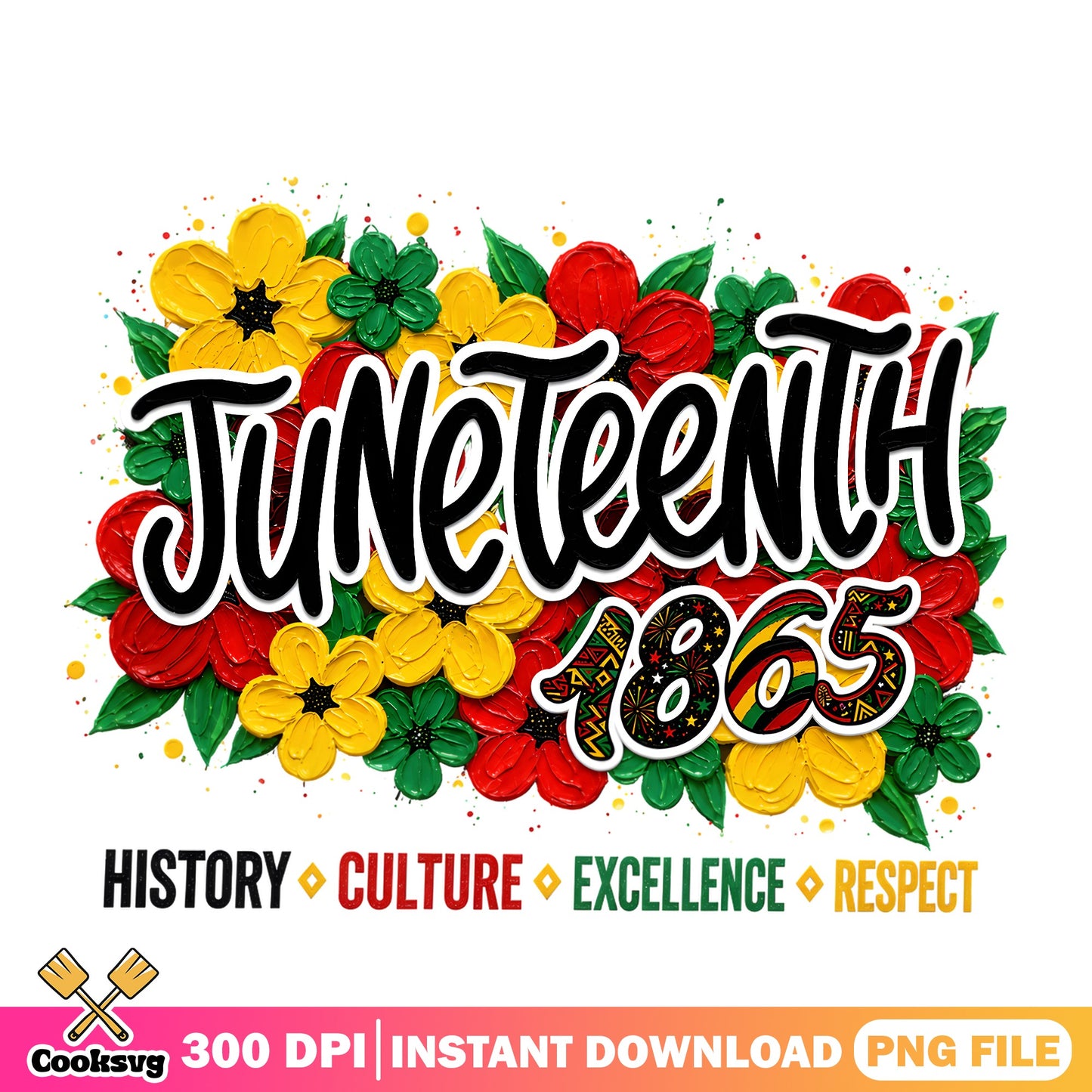 Juneteenth 1865 Floral PNG, Black History Culture PNG, Juneteenth PNG