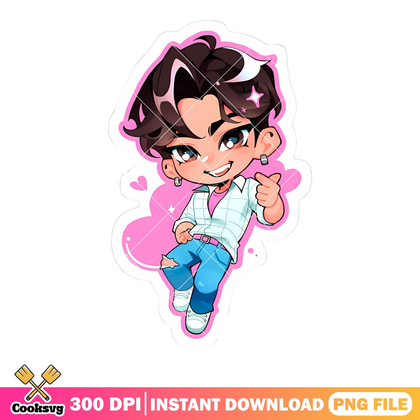Jungkook anime chibi poster png, anime chibi kpop png, chibi kpop png
