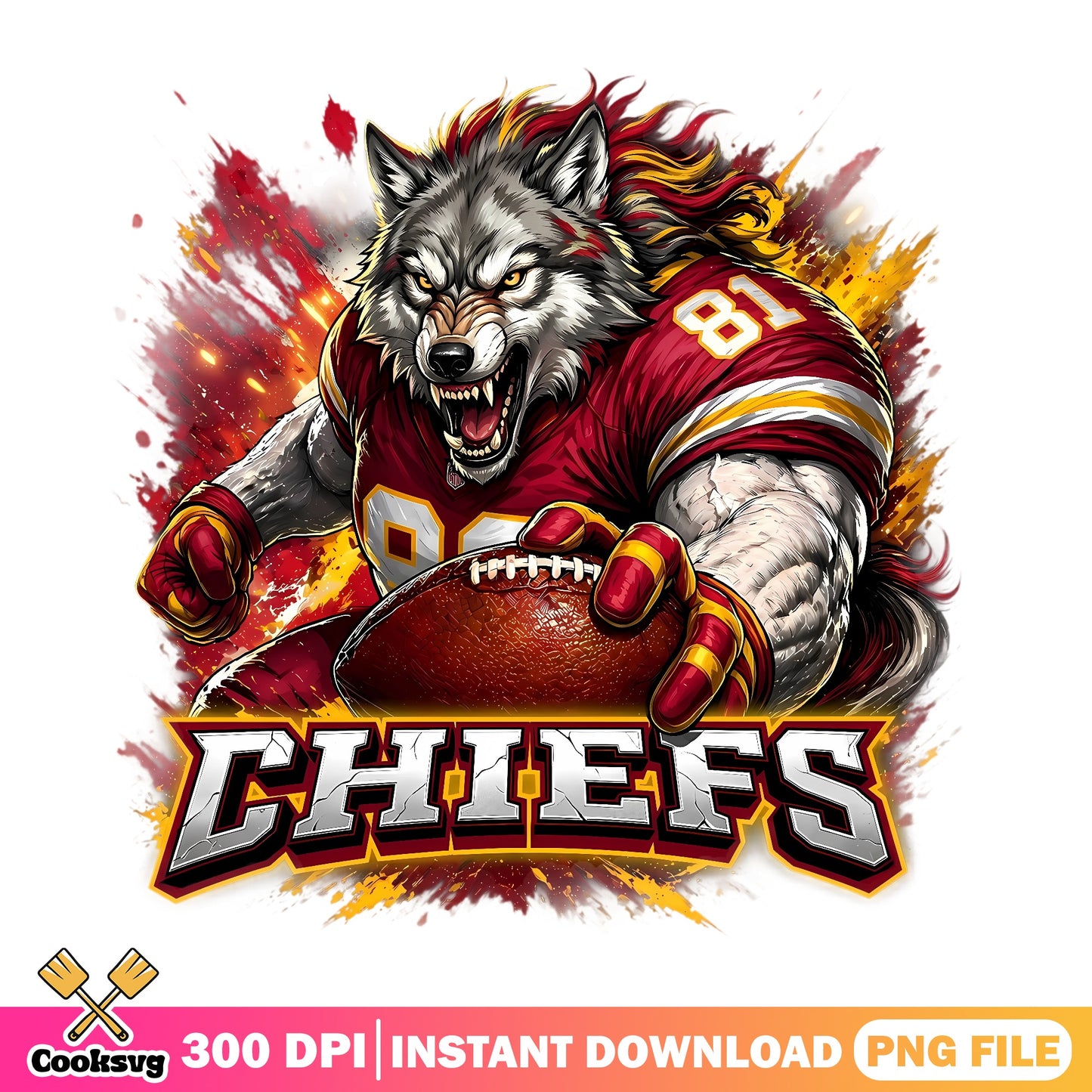 Kansas City Chiefs Wolf Football PNG, Chiefs Mascot PNG, NFL PNG